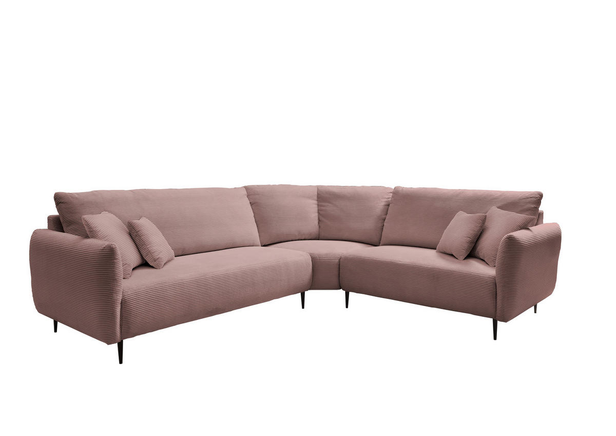 ECKSOFA in Cord Rosa  - Schwarz/Rosa, Design, Textil/Metall (294/256cm) - Livetastic