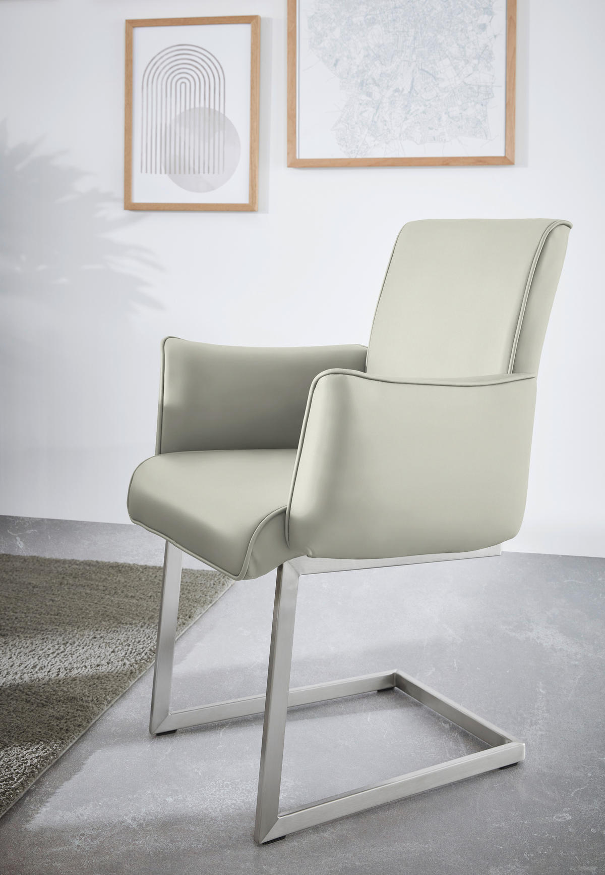 ARMLEHNSTUHL  in Stahl Mikrofaser  - Edelstahlfarben/Hellgrau, Design, Holzwerkstoff/Textil (63/91/60cm) - Dieter Knoll