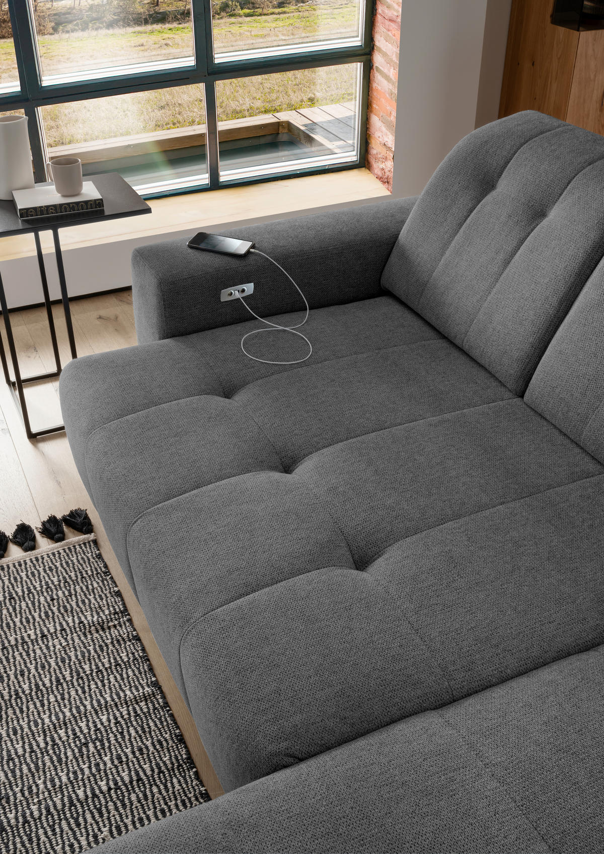 ECKSOFA in Chenille Anthrazit  - Anthrazit/Schwarz, Modern, Textil/Metall (261/200cm) - Livetastic