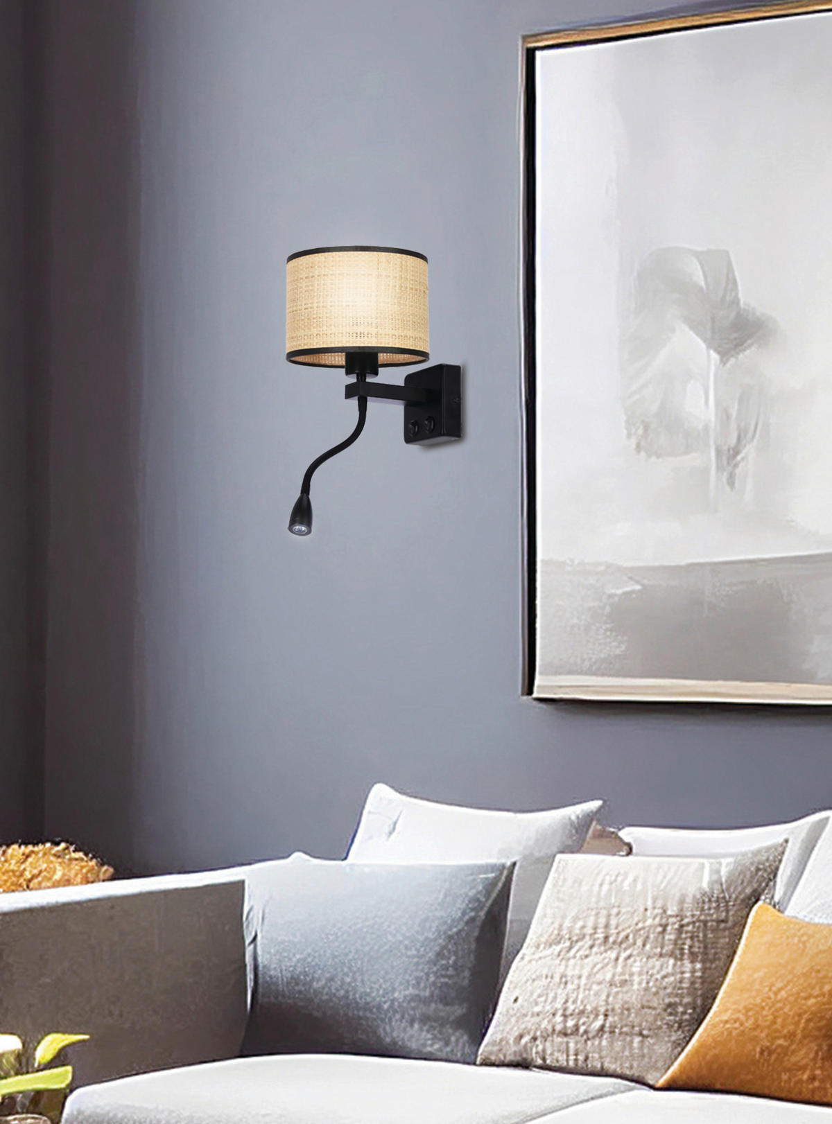 WANDLEUCHTE 18/22/44 cm   - Beige/Schwarz, Basics, Kunststoff/Metall (18/22/44cm)