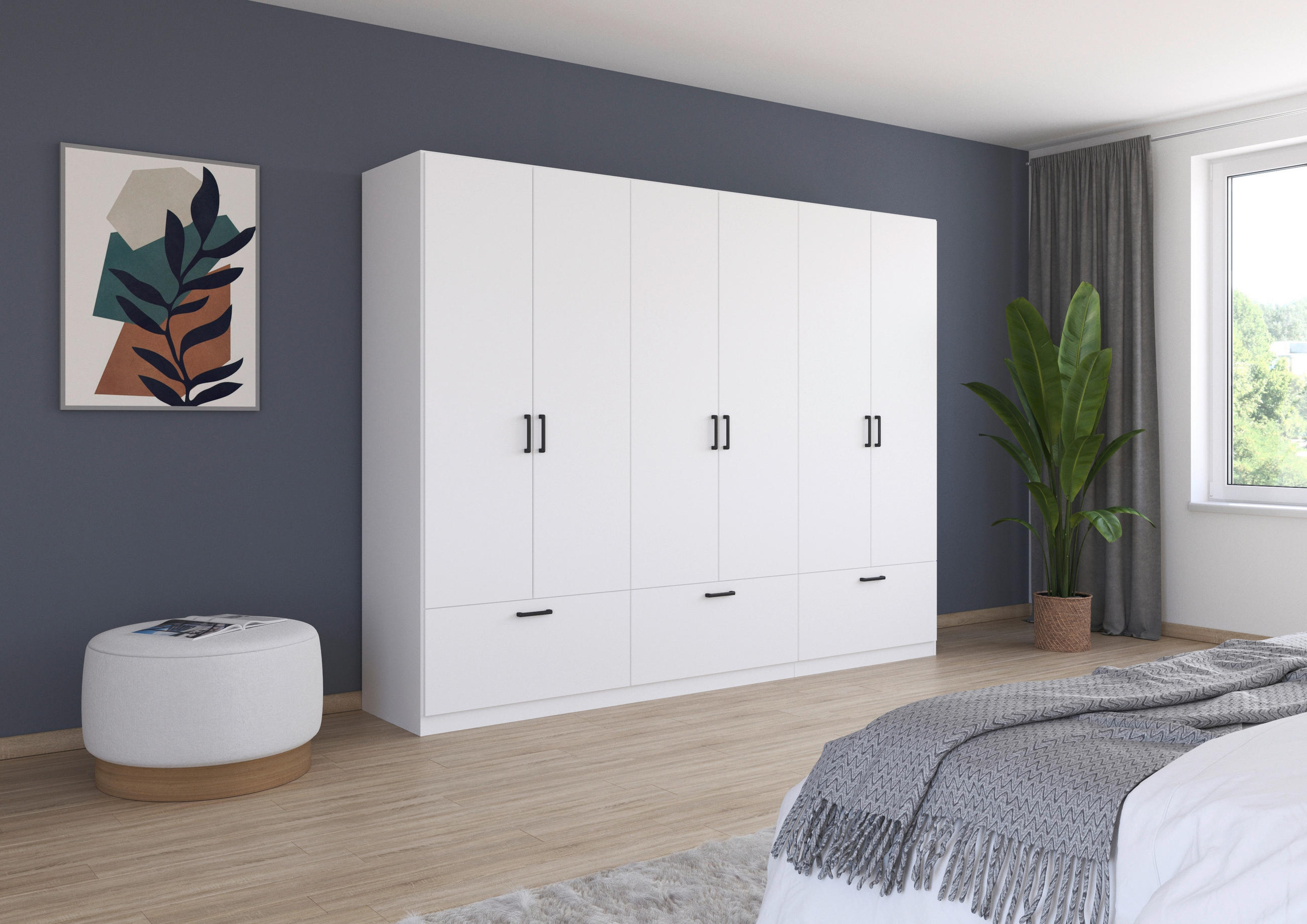 KLEIDERSCHRANK 271/210/54 cm 6-türig Weiß  - Weiß/Grau, Basics, Holzwerkstoff/Metall (271/210/54cm) - Rauch Möbel