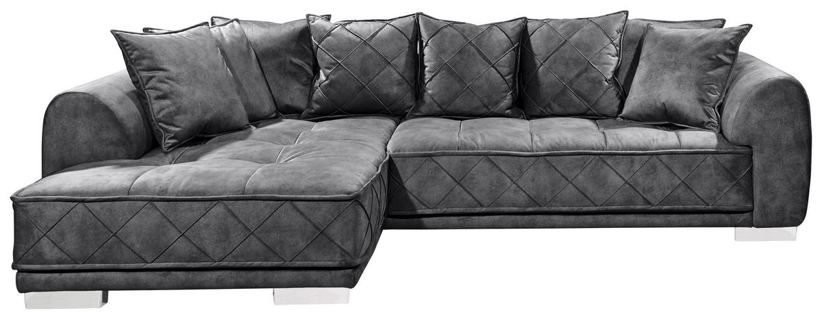 ECKSOFA in Mikrovelours Anthrazit  194/319 cm  - Anthrazit/Silberfarben, Basics, Holzwerkstoff/Kunststoff (194/319cm) - MID.YOU