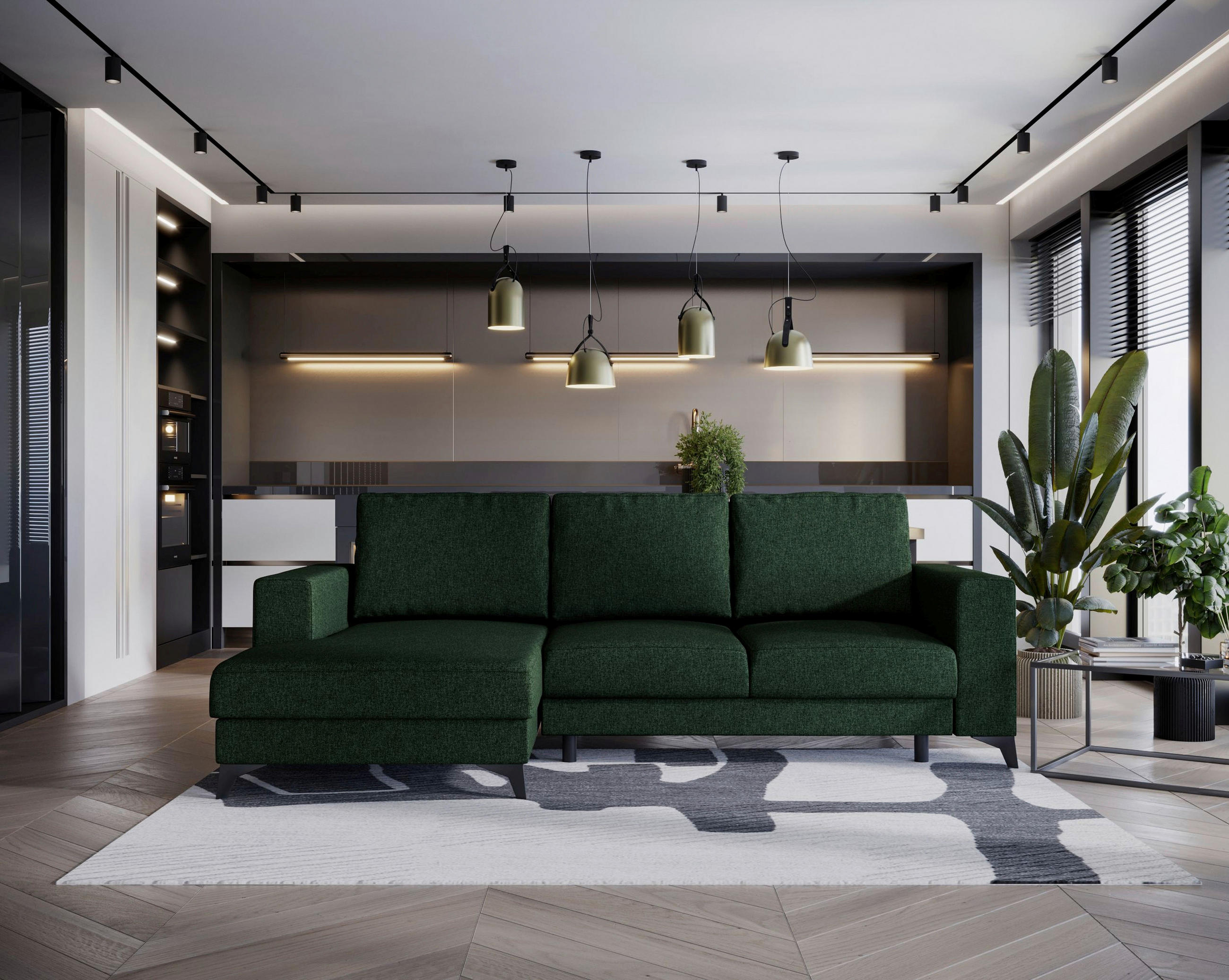ECKSOFA in Flachgewebe Grün  156/244 cm  - Schwarz/Grün, Design, Textil/Metall (156/244cm) - Livetastic