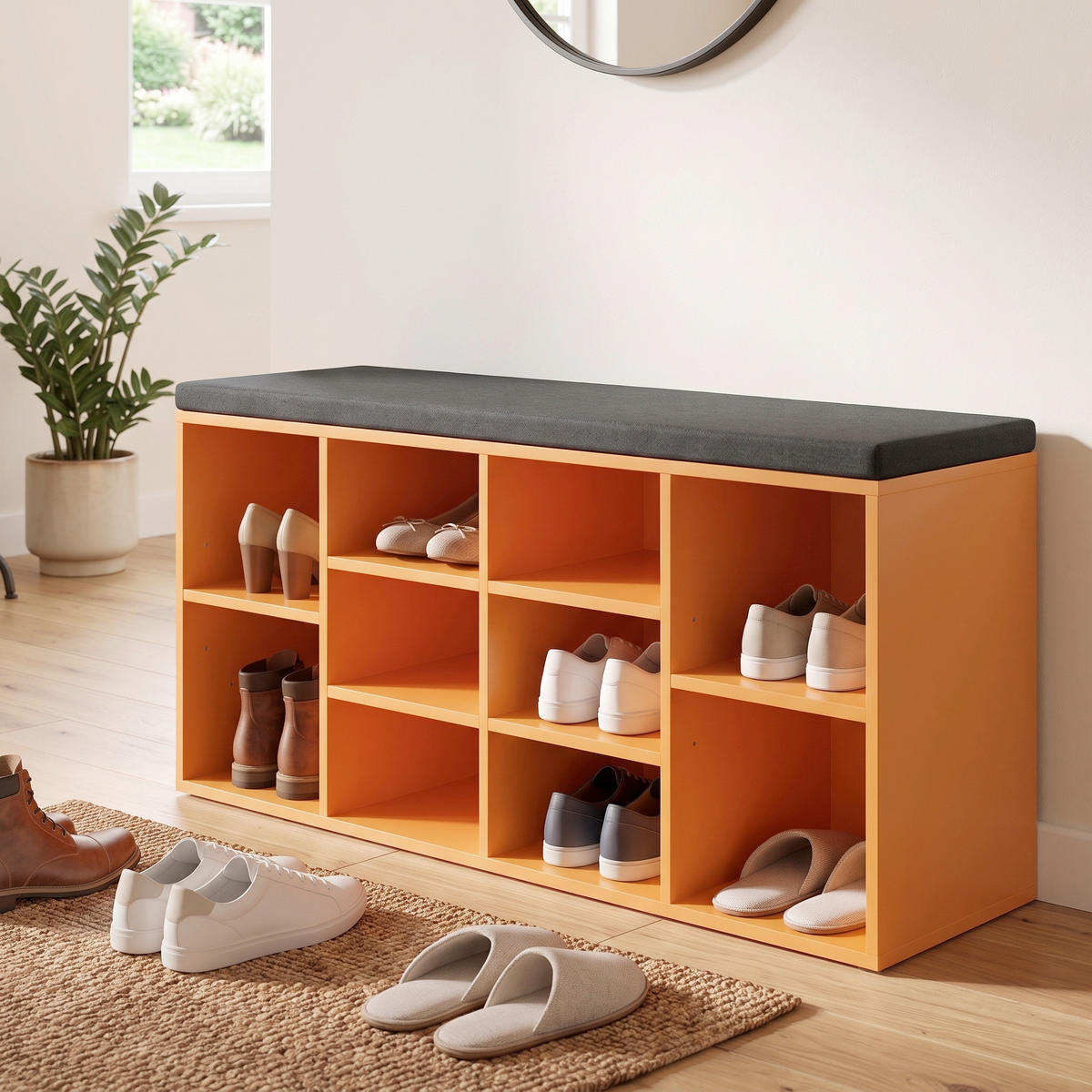 SCHUHREGAL Orange, Schwarz  - Schwarz/Orange, Basics, Holzwerkstoff/Textil (103,5/48/29,5cm) - Kesper