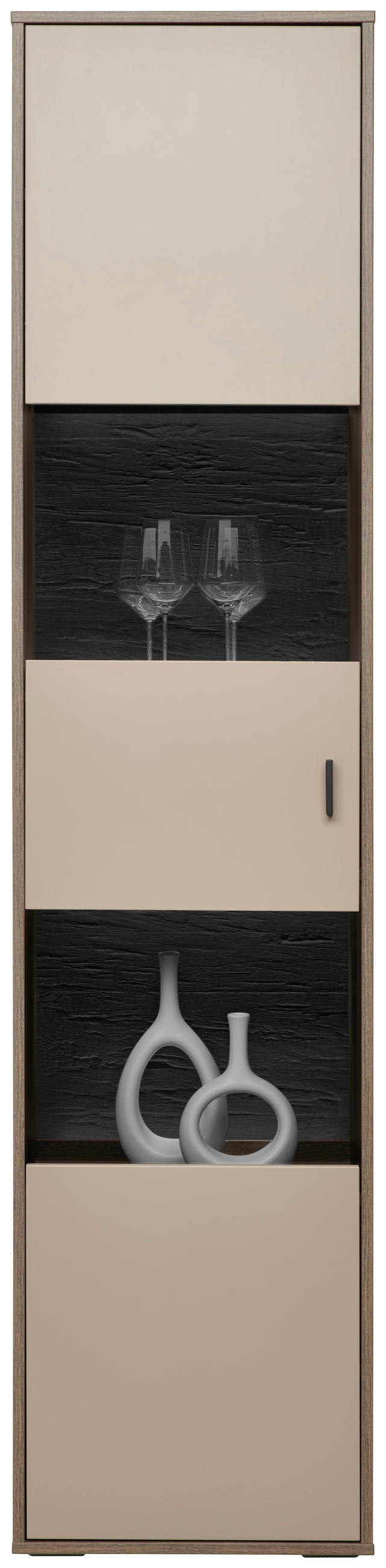 VITRINE in Eichefarben, Hellgrau  - Eichefarben/Anthrazit, MODERN, Glas/Holzwerkstoff (49/206/37cm) - Hom`in