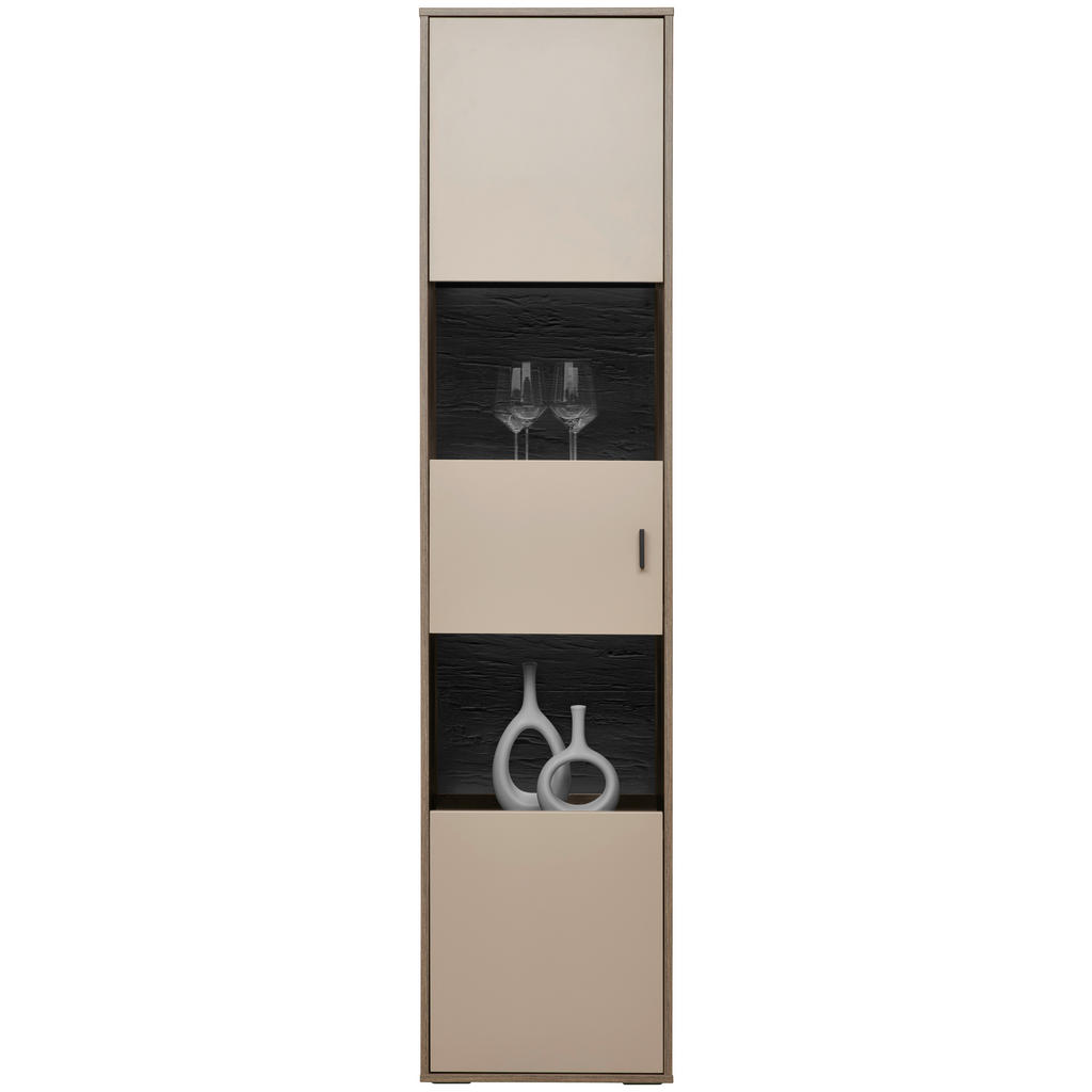 Thumbnail - Hom`in Vitrine, Eiche, Hellgrau, Holzwerkstoff, 6 Fächer, 49x206x37 cm, Beimöbel erhältlich, Esszimmer, Vitrinen