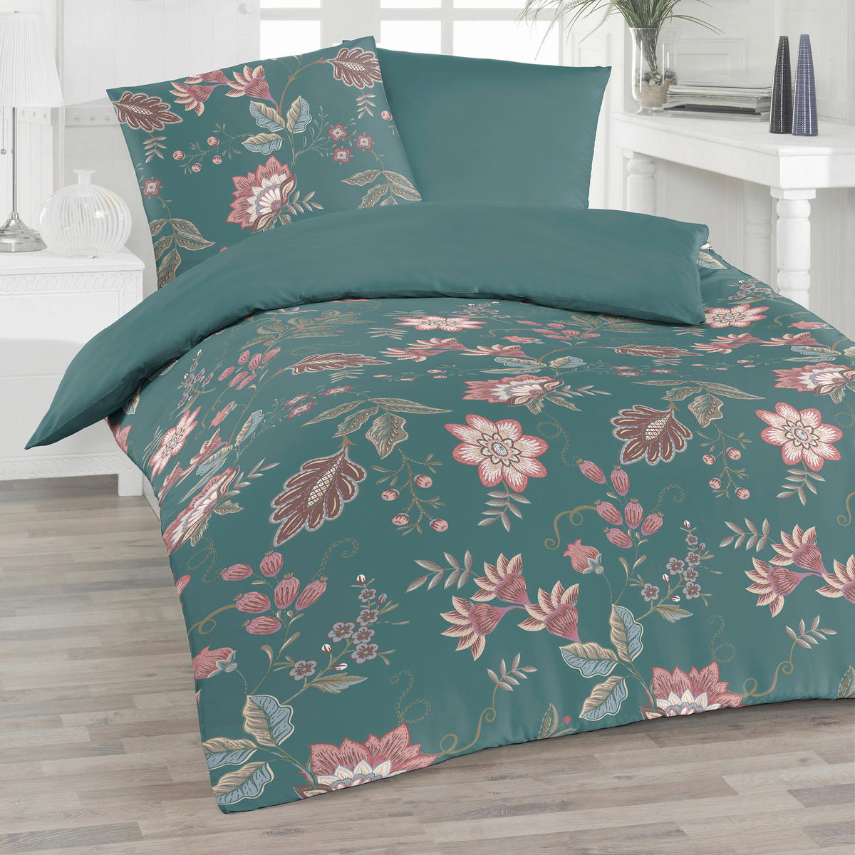 Bettwäsche 2er Set 4-teilig Satin 135/200 cm  - Grün, Design, Textil (135/200cm) - Florella