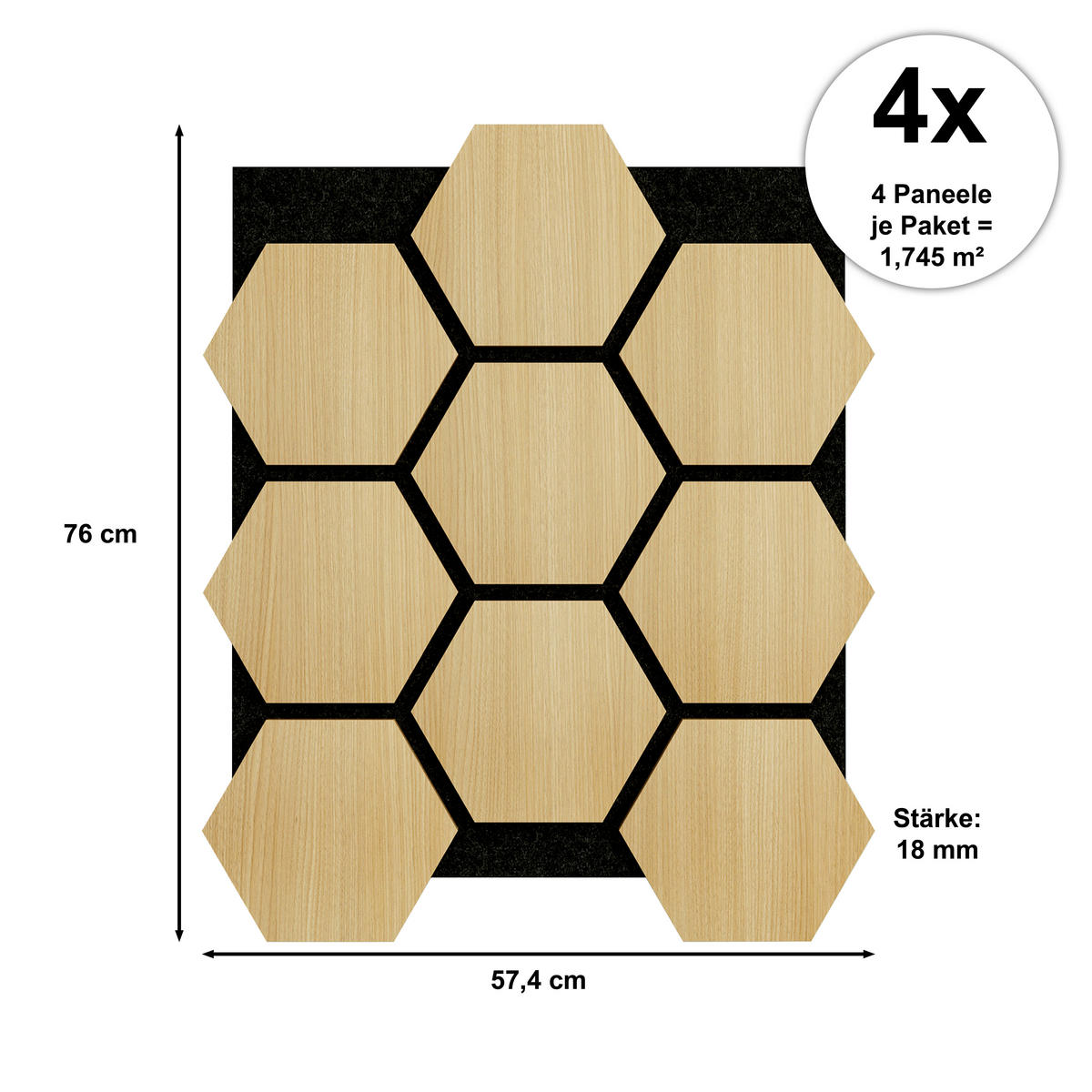 AKUSTIKPANEEL teilmassiv Sonido Hexagon  - Hellbraun/Eichefarben, KONVENTIONELL, Holzwerkstoff/Kunststoff (76/57.4/1.8cm) - Novel