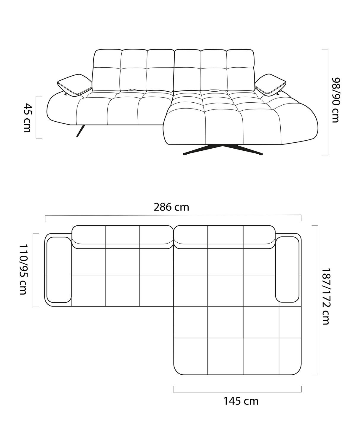 ECKSOFA Honig, Senfgelb Webstoff Armteilverstellung  - Senfgelb/Schwarz, Design, Textil/Metall (286/172cm) - Welnova