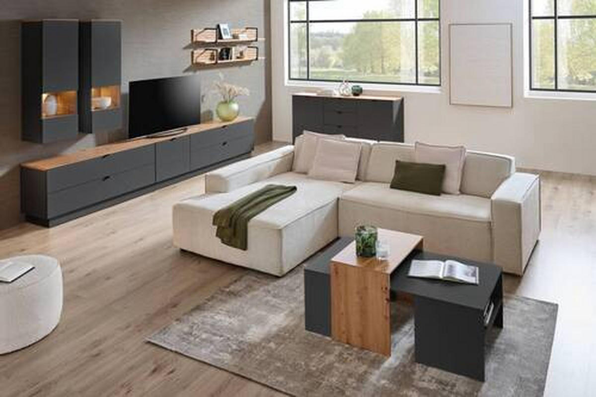 TV-ELEM 140/62/44 cm  - grafitszürke/fekete, Modern, faalapú anyag/fém (140/62/44cm) - Hom`in
