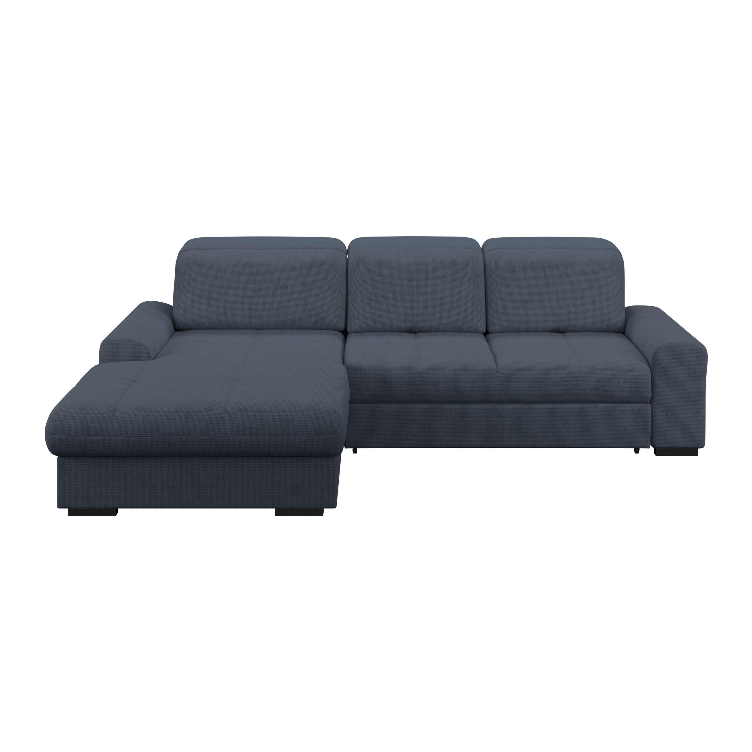 ECKSOFA Blau Chenille Rücken echt, Kopfteilverstellung  - Blau/Schwarz, KONVENTIONELL, Holz/Textil (203/286cm) - MID.YOU