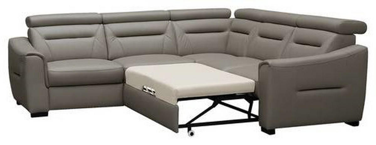 ECKSOFA Schlammfarben Echtleder Lederlook Schlaffunktion, Rücken echt, Relaxfunktion, Kopfteilverstellung  - Wengefarben/Schlammfarben, Design, Leder/Holz (260/260cm) - Celina Home