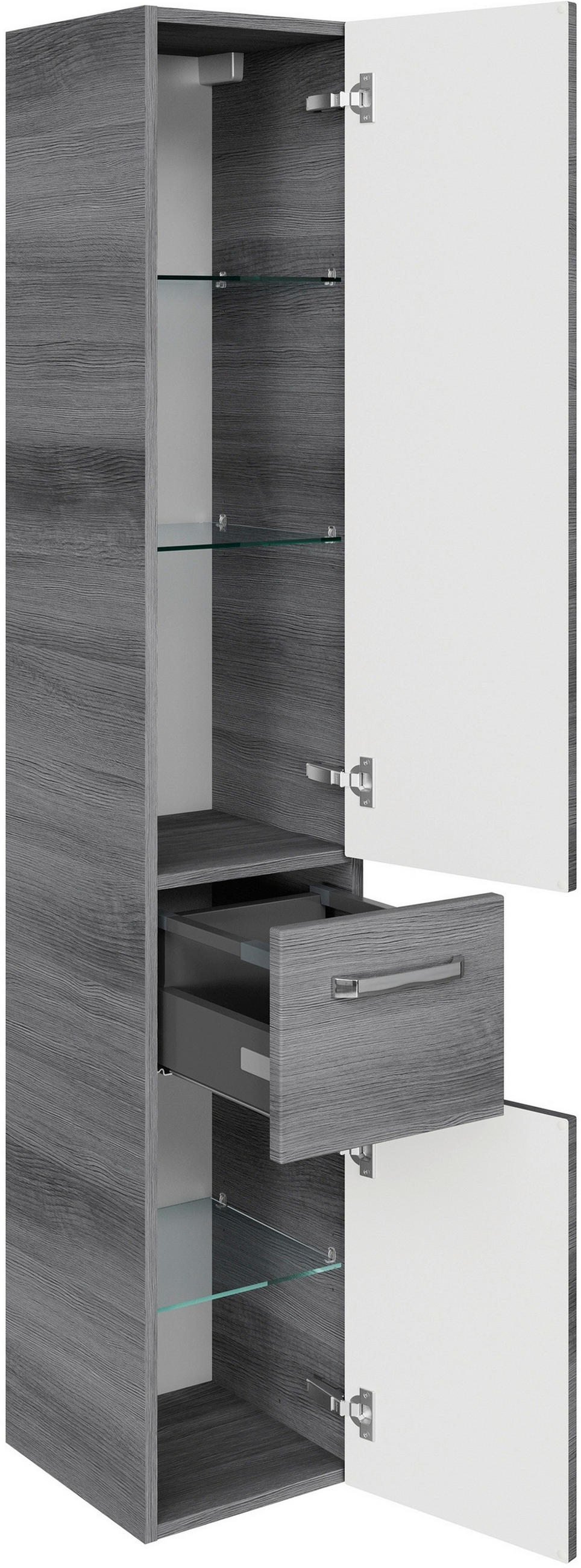 Thumbnail - Sadena Hochschrank Serie 4010, Graphit, Glas, 3 Fächer, 1 Schublade(n) Schubladen, 30x168x33 cm, Made in Germany, hängen...