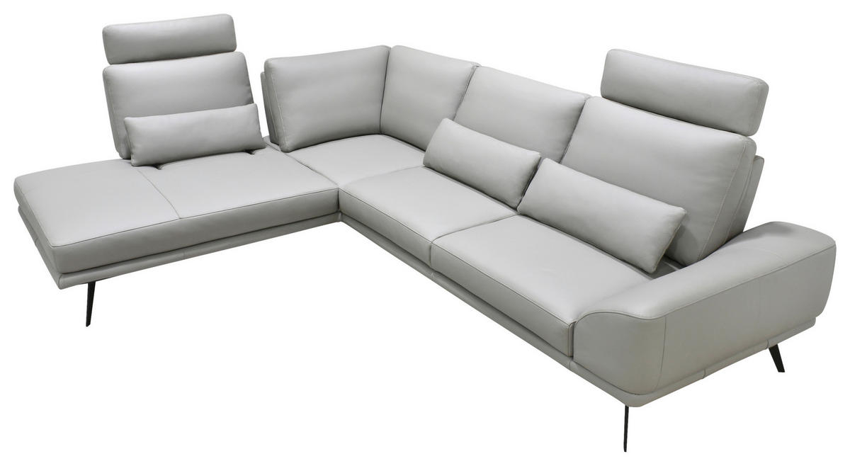 ECKSOFA Taupe Echtleder Zierkissen, Rücken echt, Kopfteilverstellung, Sitztiefenverstellung, Kopfstütze  - Taupe/Schwarz, Design, Leder/Metall (225/276cm) - Celina Home