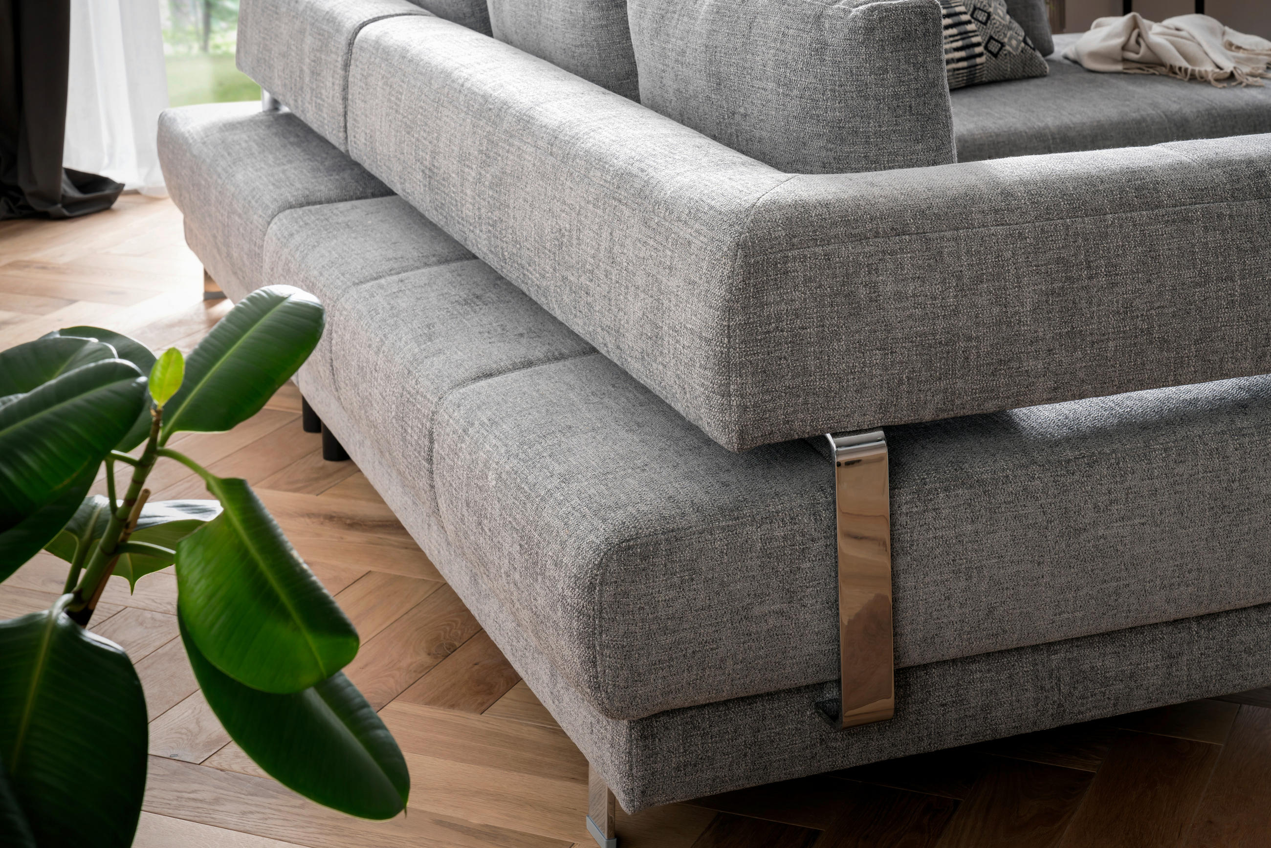 Thumbnail - Stylife Ecksofa, Hellgrün, Textil, Uni, 5-Sitzer, Füllung: Polyurethan (Pur), Ottomane rechts, L-Form, 277x235 cm, Golde...