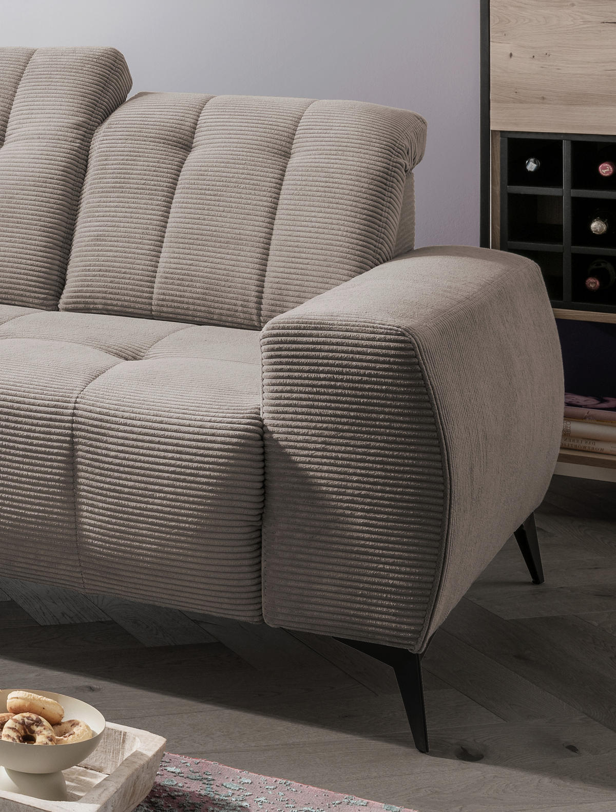 ECKSOFA in Cord Graubraun  - Graubraun/Schwarz, Modern, Textil/Metall (200/261cm) - Livetastic