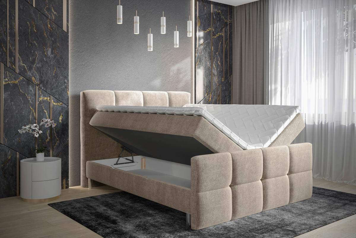 BOXBETT 180/200 cm  in Taupe  - Taupe/Chromfarben, Modern, Holz/Holzwerkstoff (180/200cm) - Esposa