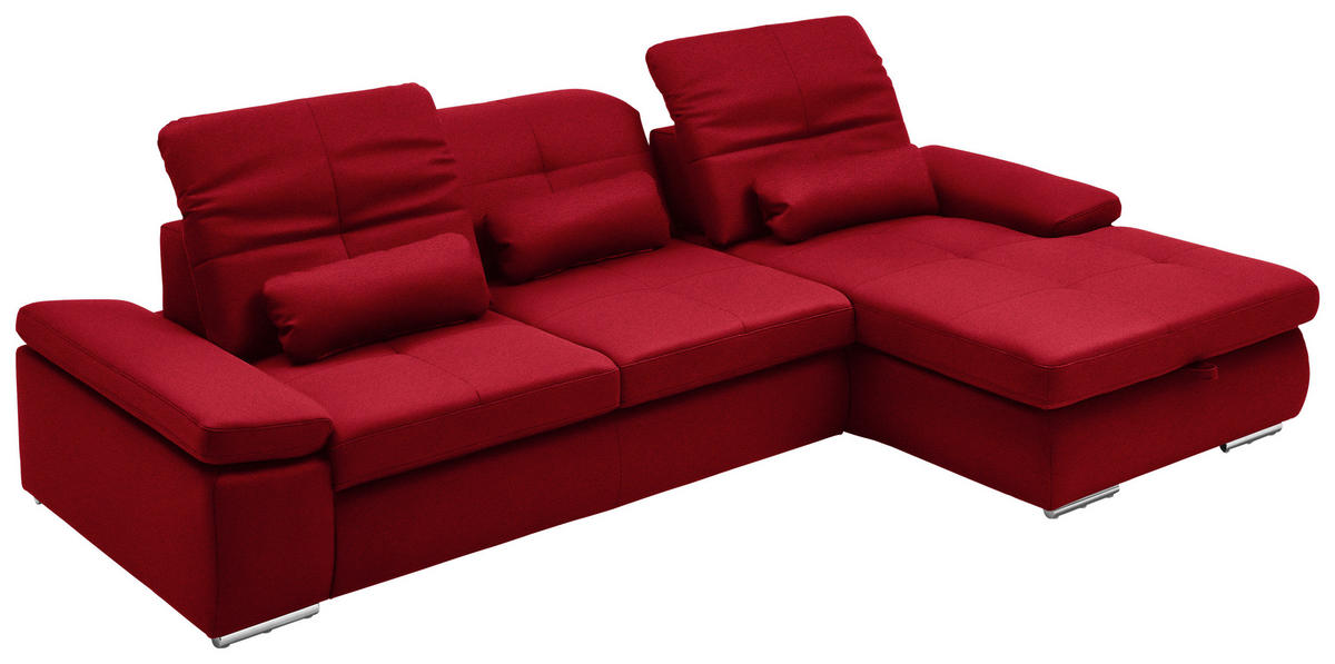 ECKSOFA  in Flachgewebe Rot  309/195 cm  - Chromfarben/Rot, Design, Textil (309/195cm) - Beldomo Style