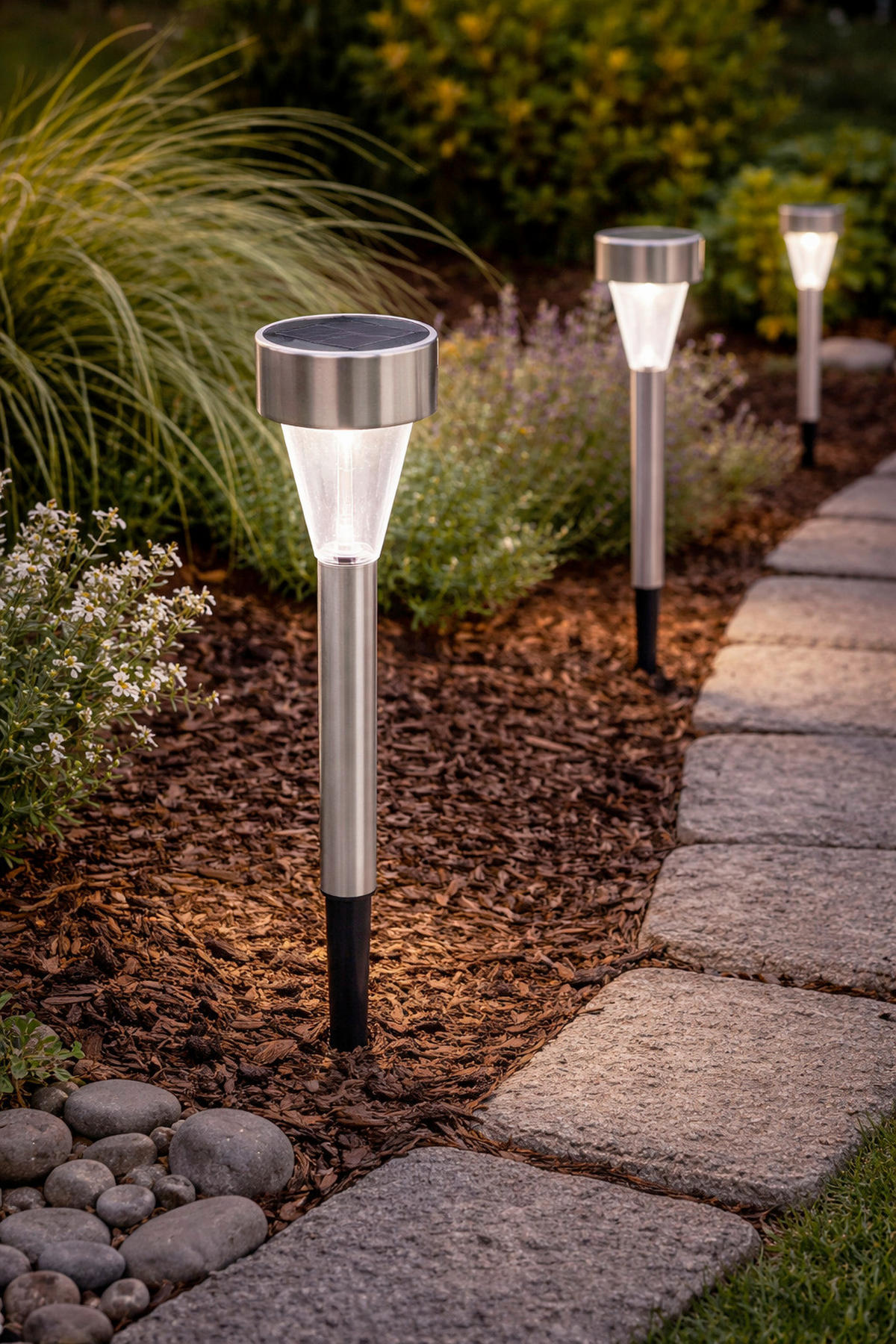 SZOLÁRLÁMPA  - világosszürke, Basics, fém (6/7/28cm)