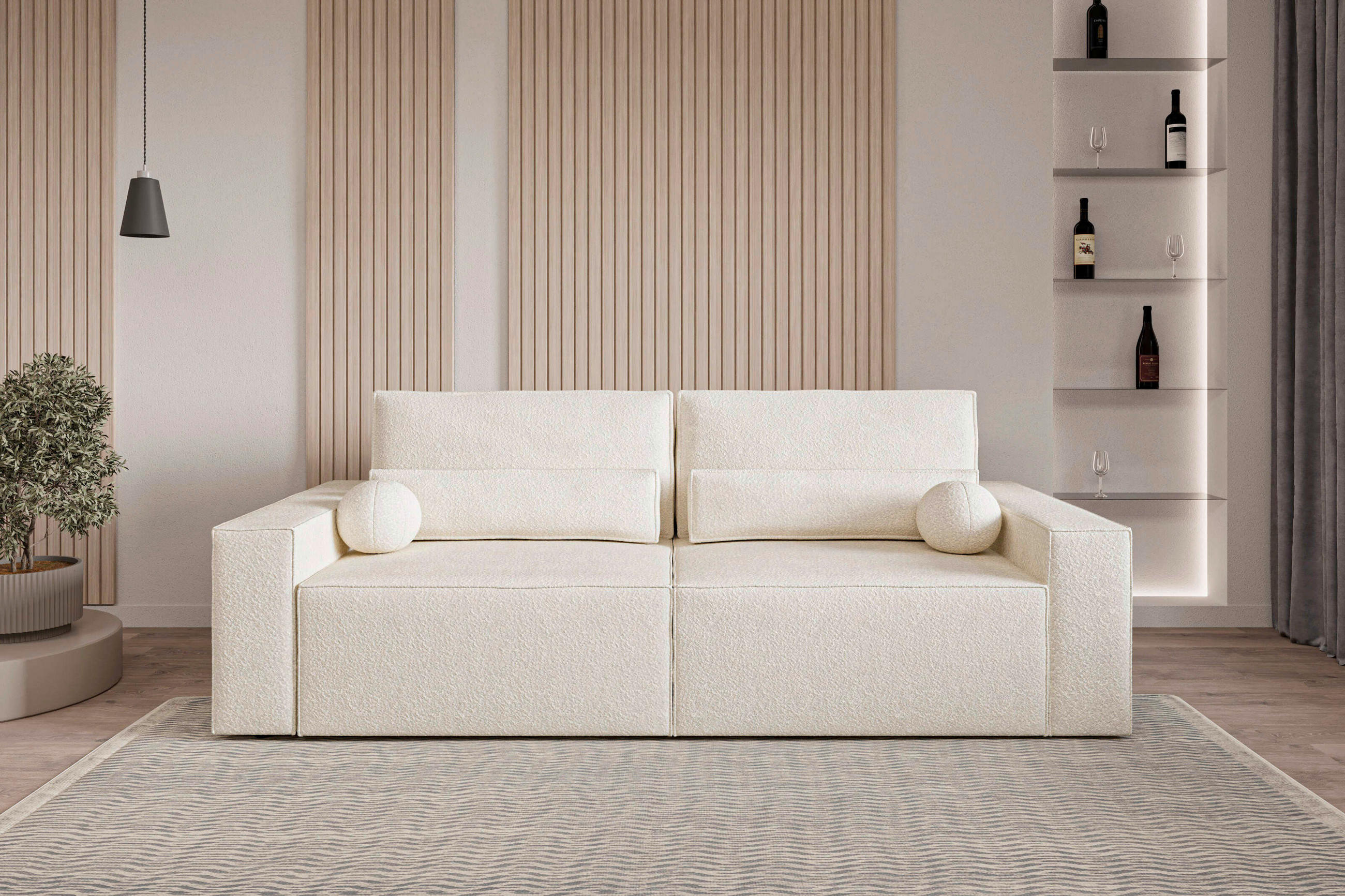 SCHLAFSOFA BRAZIL SOFA in Bouclé Creme  - Creme/Schwarz, Design, Textil (248/92/110cm) - MID.YOU