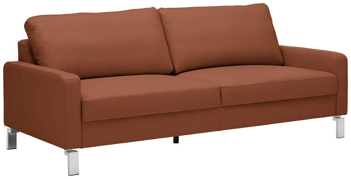 3-SITZER-SOFA in Echtleder Braun  - Chromfarben/Braun, Design, Leder/Metall (204/81/97cm) - Pure Home Lifestyle