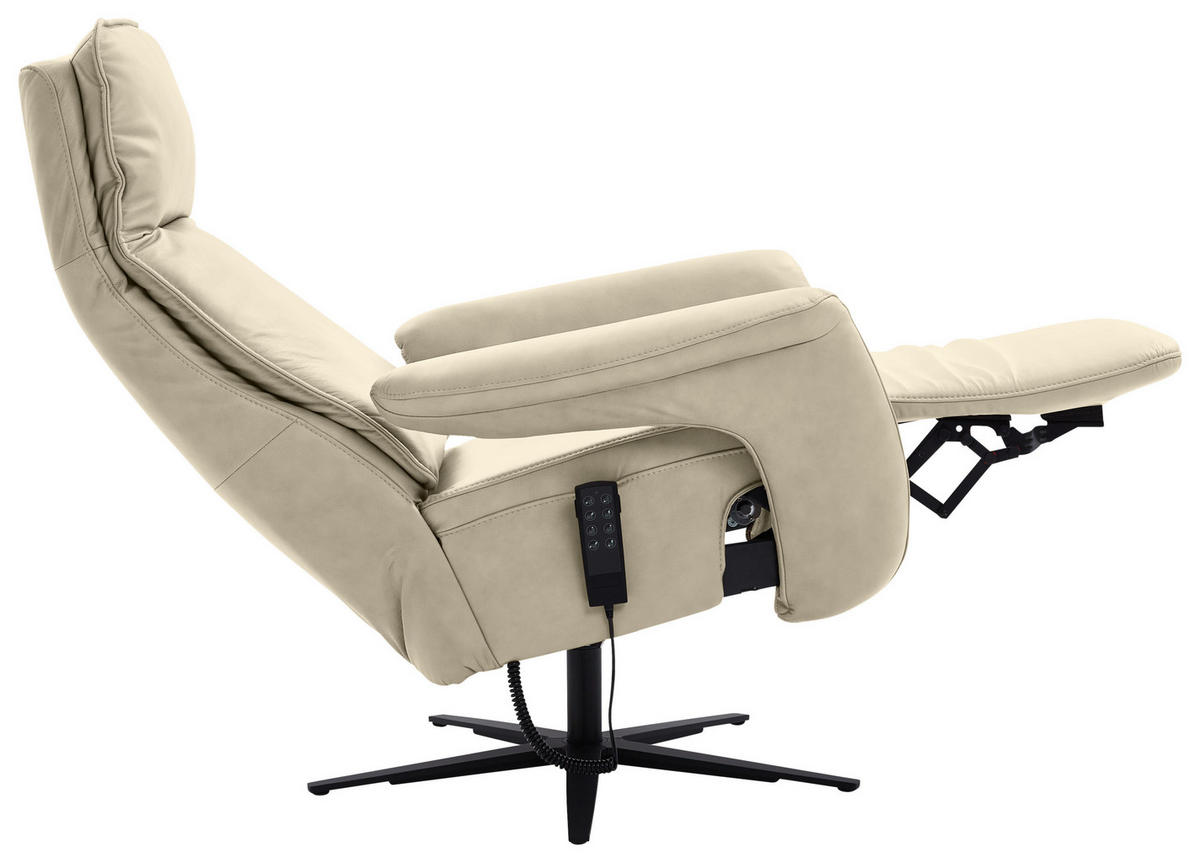 RELAXSESSEL in Leder Creme, Naturfarben  - Creme/Schwarz, Design, Leder/Metall (83/123/87cm) - Valdera