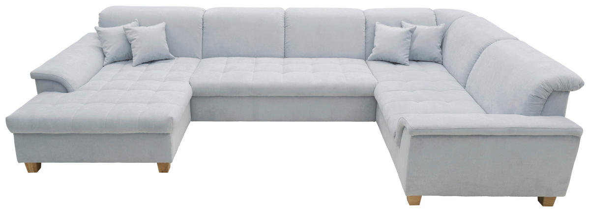 WOHNLANDSCHAFT Pastellblau Mikrofaser  - Pastellblau/Eichefarben, KONVENTIONELL, Holz/Textil (162/344/206cm) - MID.YOU