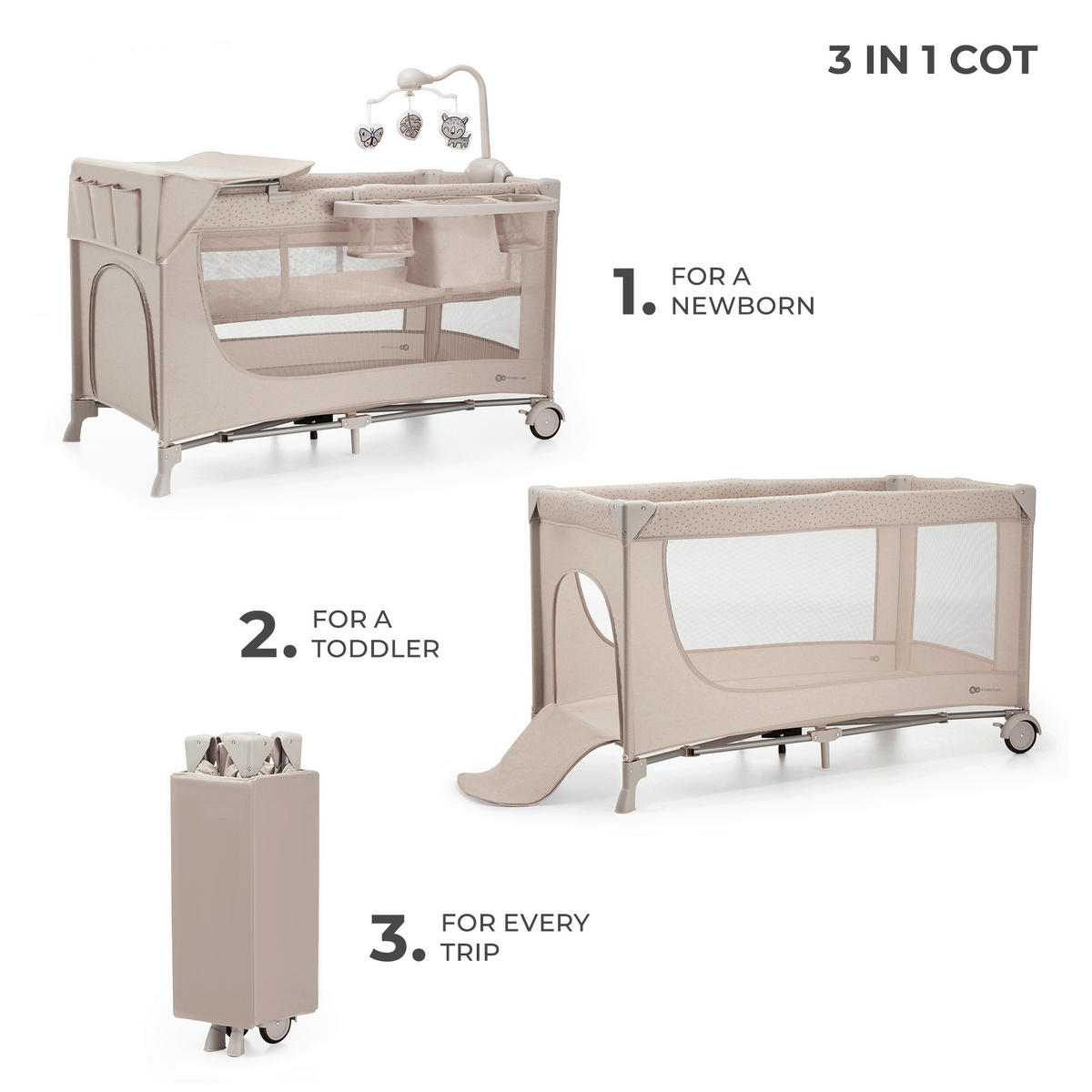 REISEBETT Joy 2   - Beige, Basics (60/120cm) - kinderkraft