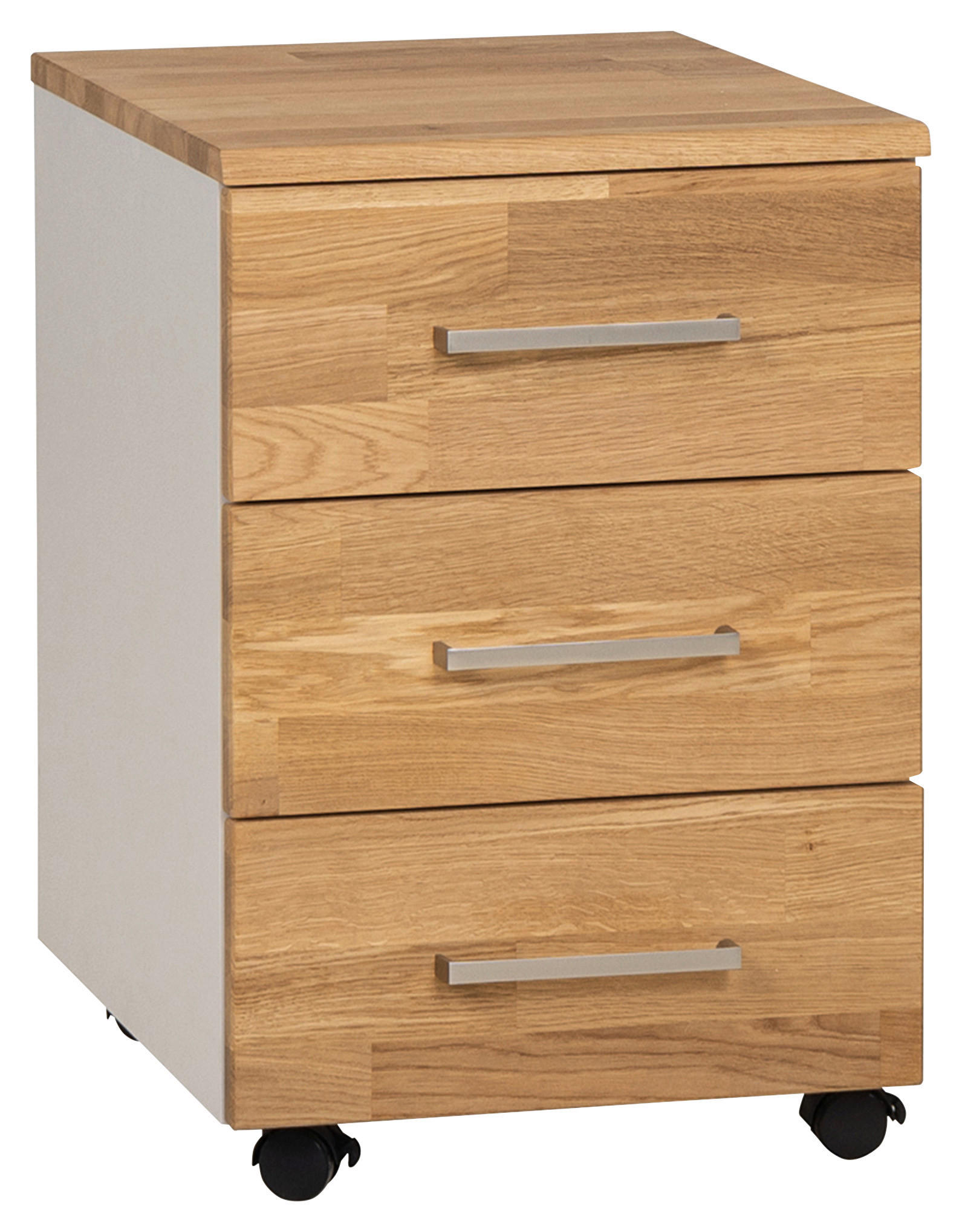 ROLLCONTAINER Eiche massiv Grau, Eichefarben  - Eichefarben/Silberfarben, KONVENTIONELL, Holz/Holzwerkstoff (40/57/50cm) - Cantus