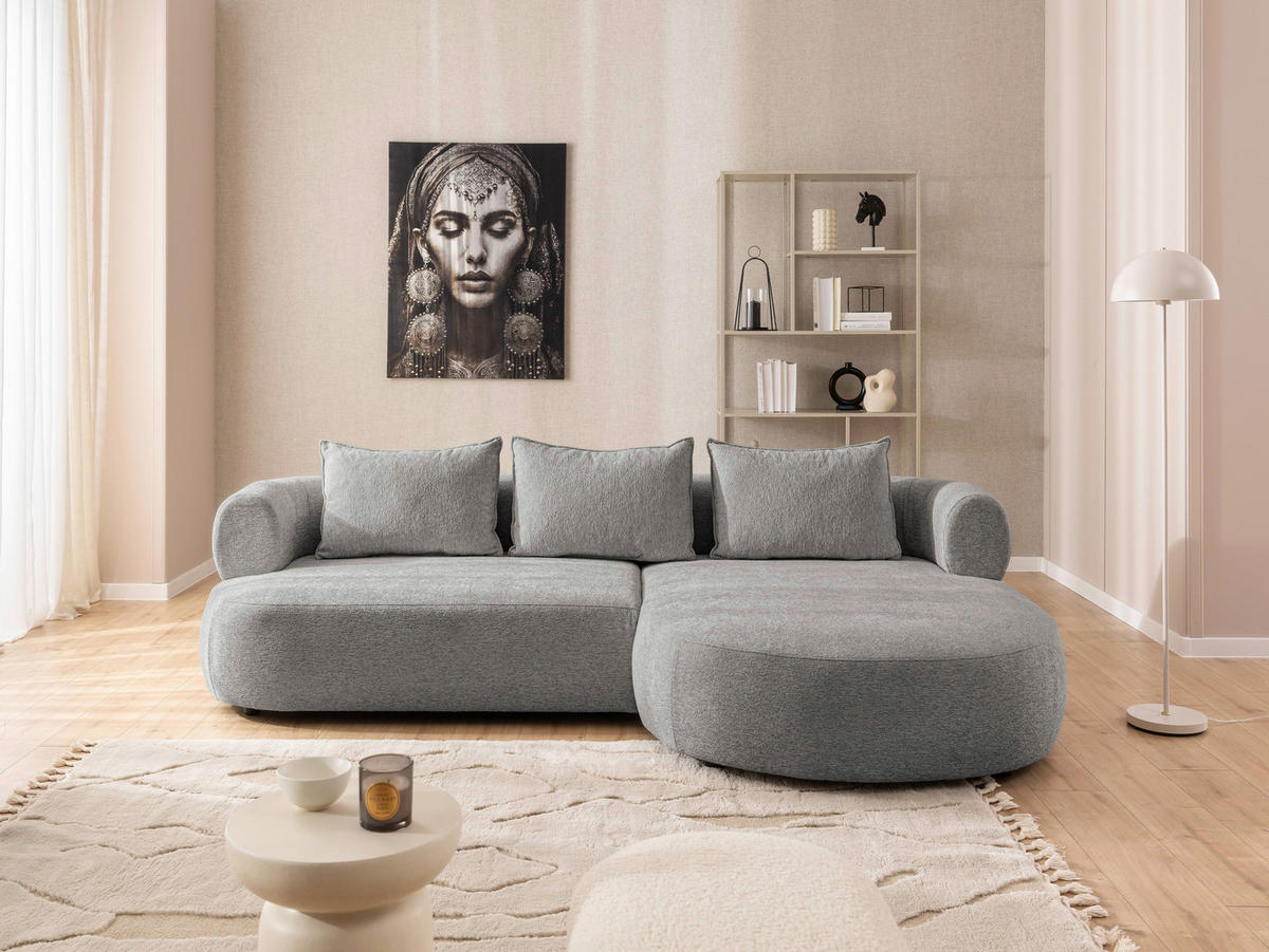 ECKSOFA in Chenille Grau  256/156 cm  - Schwarz/Grau, Design, Kunststoff/Textil (256/156cm) - Livetastic