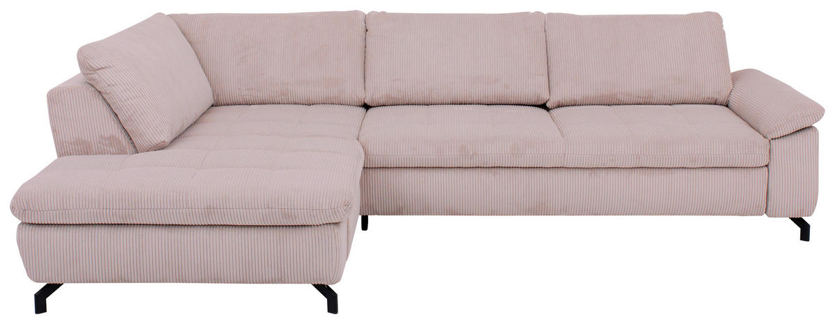 ECKSOFA Sense Altrosa Cord, Velours  - Schwarz/Altrosa, Design, Textil/Metall (197/291cm) - Beldomo Style