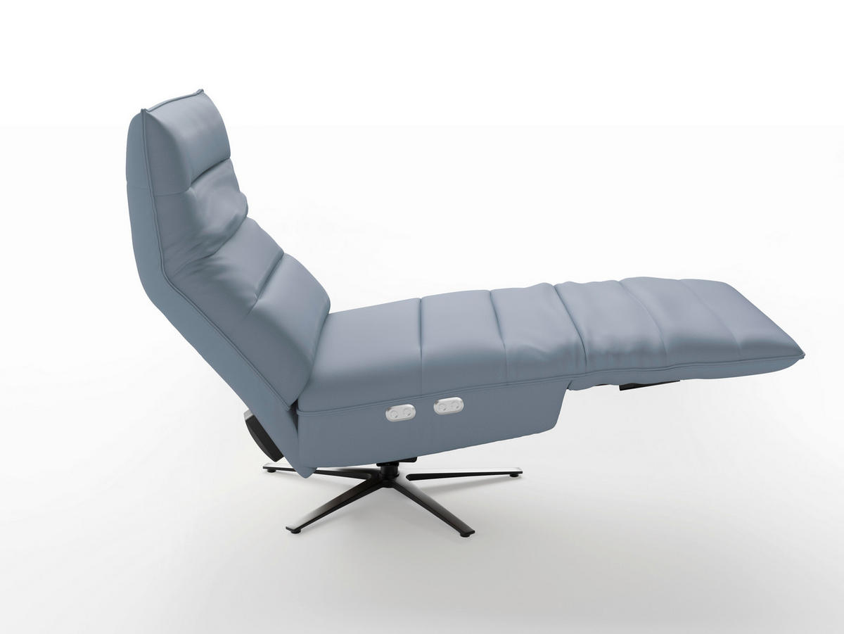 RELAXSESSEL in Leder Graublau  - Graublau/Schwarz, Basics, Leder/Metall (80/109/98cm) - Sit & More