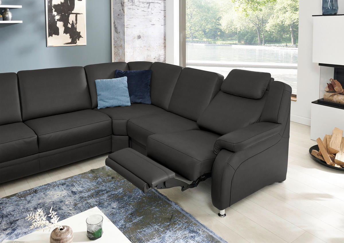 WOHNLANDSCHAFT  in Echtleder Dunkelgrau  - Dunkelgrau/Alufarben, KONVENTIONELL, Leder/Metall (165/329/239cm) - Beldomo Premium