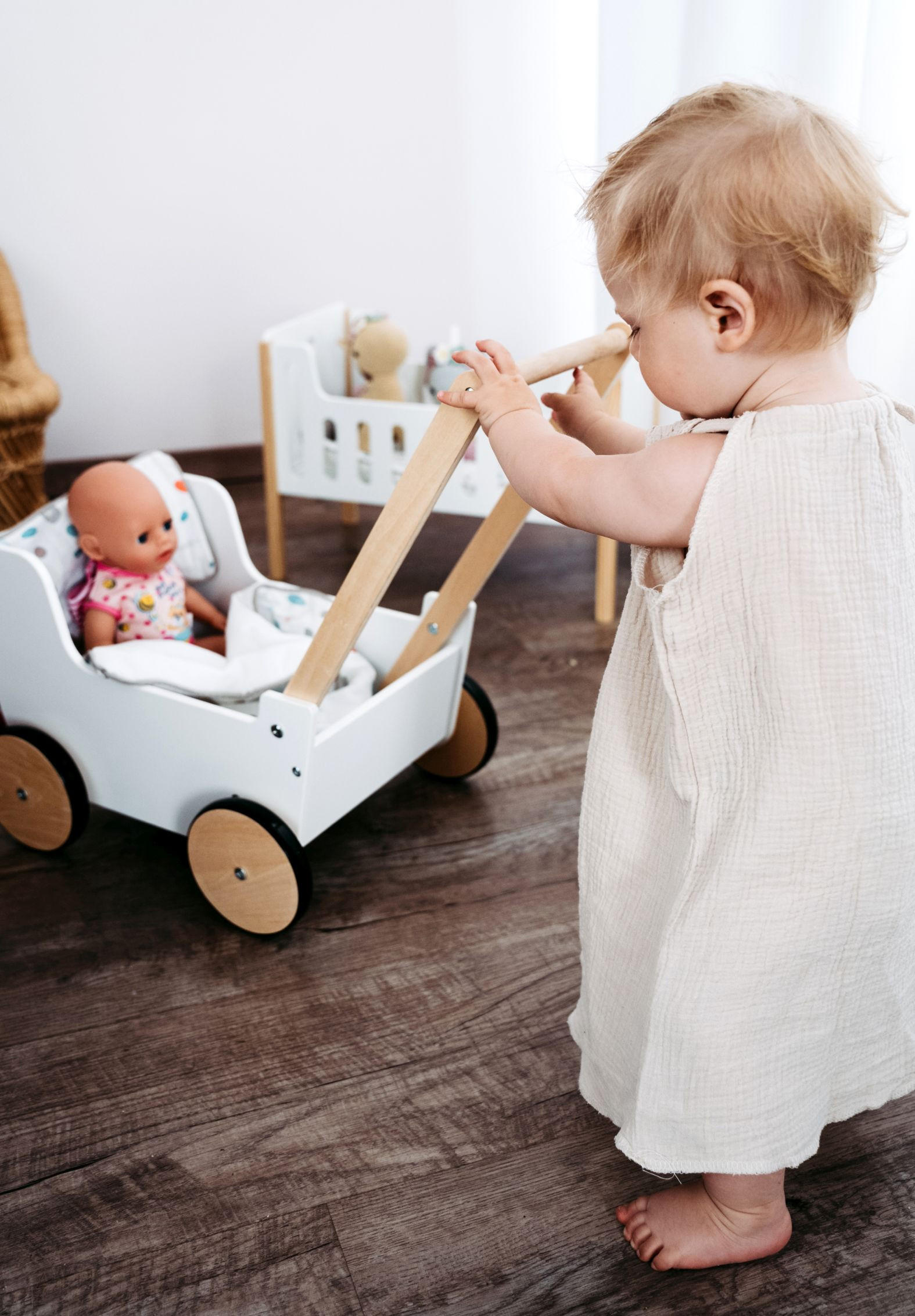 PUPPENWAGEN  - Weiß, Basics, Holz/Textil (46/54/33cm) - small foot