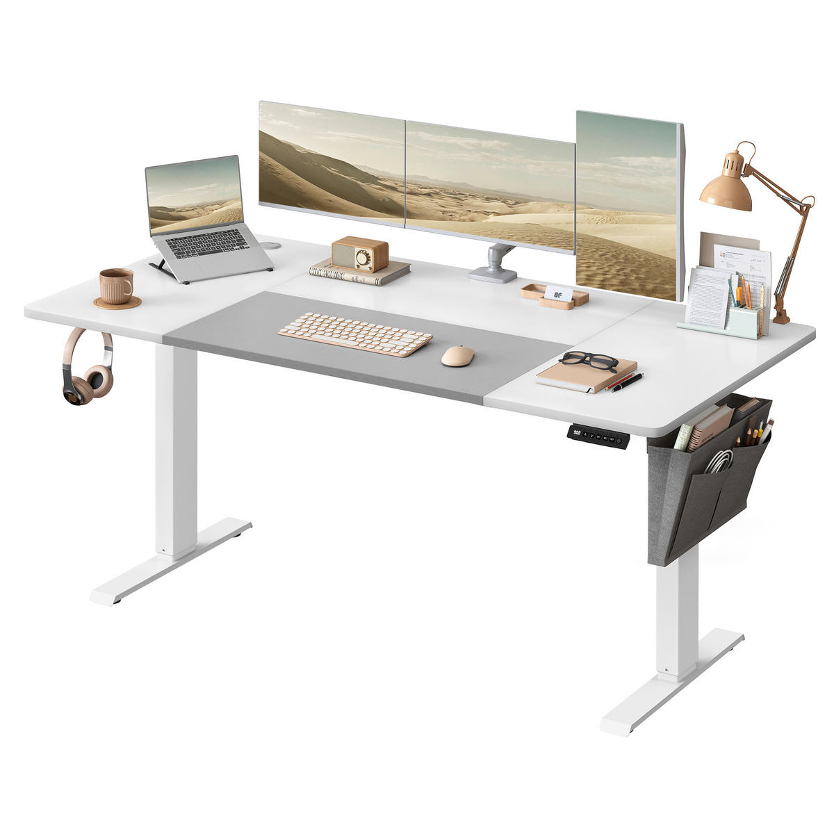 COMPUTERTISCH 160/70/72-120 cm Grau, Weiß elektrisch höhenverstellbar  - Weiß/Grau, Basics, Holzwerkstoff/Textil (160/70/72-120cm) - Boxxx