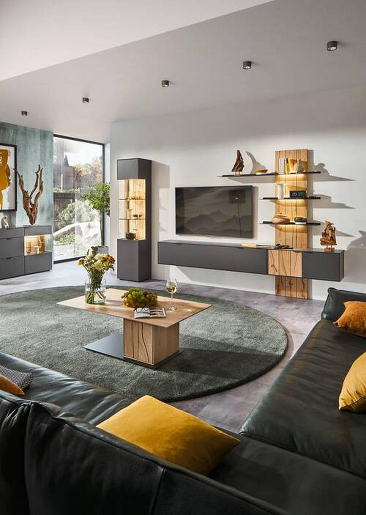 WOHNWAND  in Graphitfarben, Eichefarben  273,8/205,5/37,1 cm  - Eichefarben/Anthrazit, Design, Holz/Holzwerkstoff (273,8/205,5/37,1cm) - Dieter Knoll