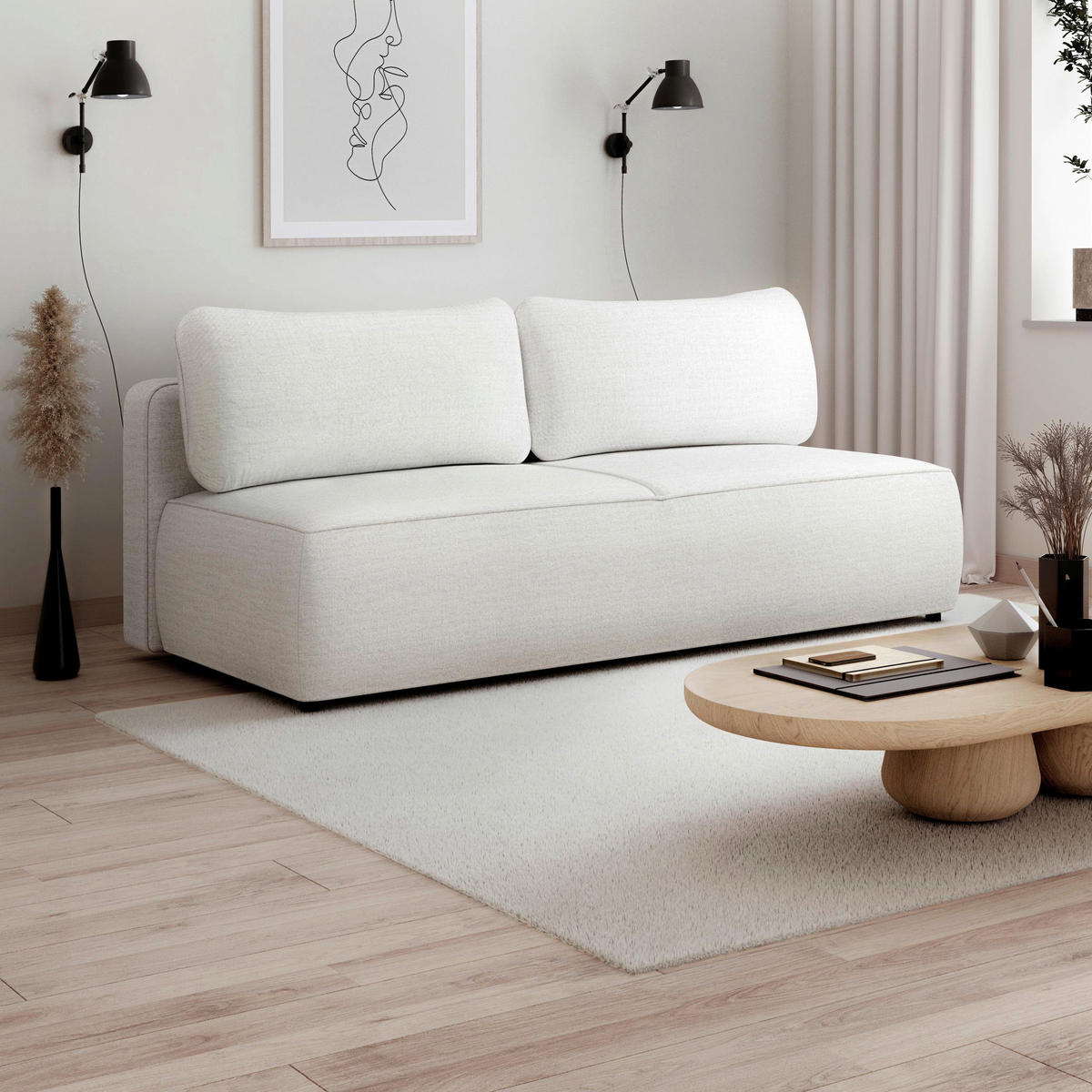 SCHLAFSOFA Jacquard Creme  inkl. Rückenkissen, Bettkasten, Schlaffunktion, Rücken echt, Liegefläche im Originalstoff  - Creme/Schwarz, KONVENTIONELL, Kunststoff/Textil (210/92/100cm) - Milino