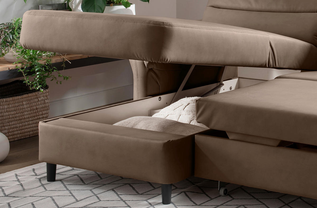 ECKSOFA in Lederlook Braun  - Schwarz/Braun, Modern, Holz/Textil (176/279cm) - Livetastic