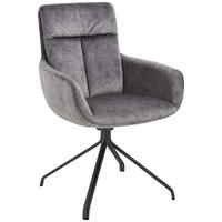 ARMLEHNSTUHL  Lederauswahl, Stoffauswahl, Sitzfläche 360° drehbar, Gestellauswahl, automatische Rückholfunktion Velours  Anthrazit  - Anthrazit, Design, Textil/Metall (61/90/64cm) - Venjakob