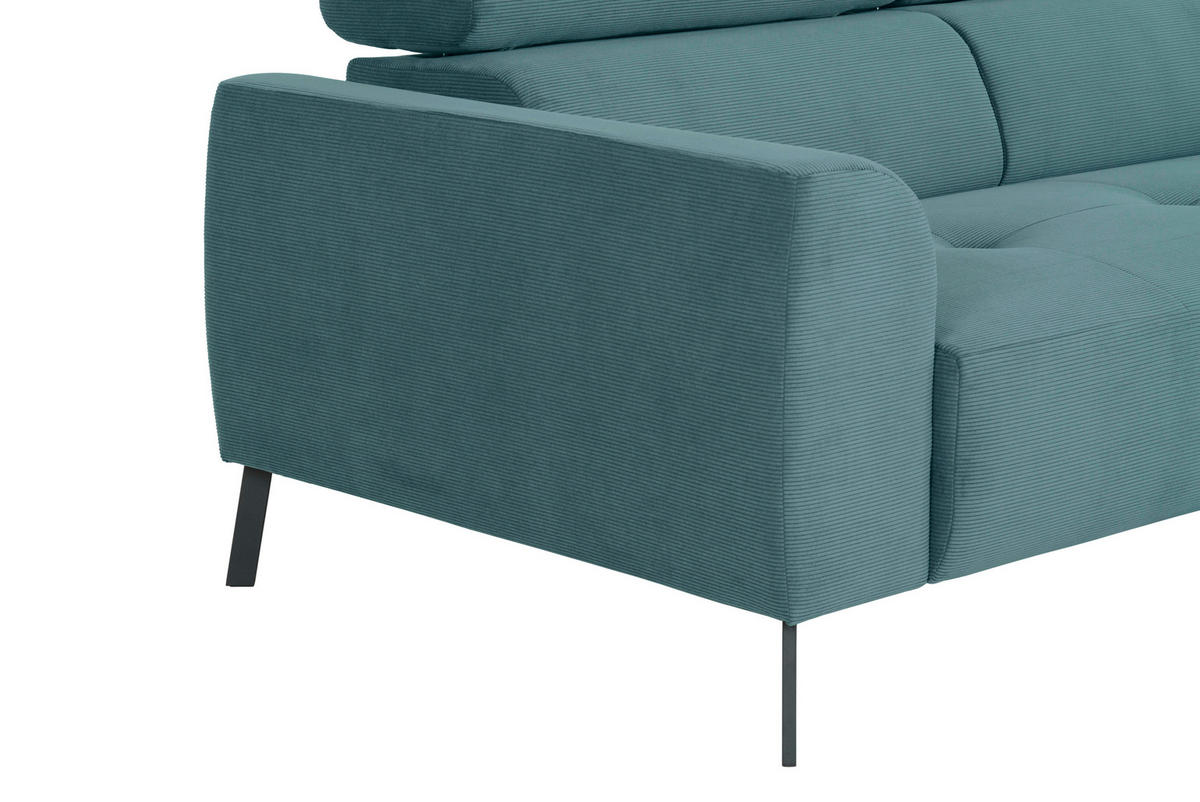 ECKSOFA Türkis Feincord  - Türkis/Schwarz, Design, Textil/Metall (280/205cm) - Xora