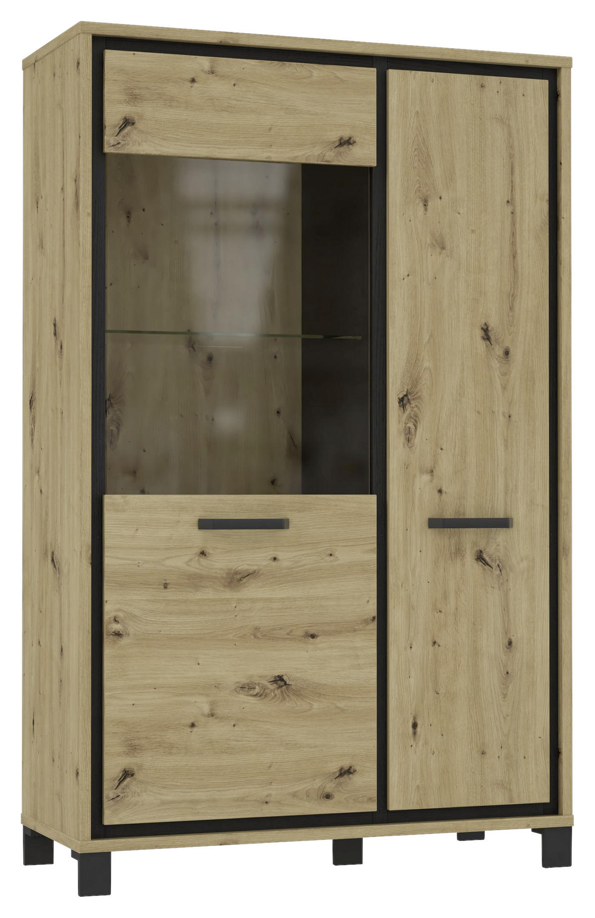 HIGHBOARD  in 101.4/161/41.5 cm  - Eichefarben/Schwarz, Basics, Glas/Holzwerkstoff (101.4/161/41.5cm) - Livetastic
