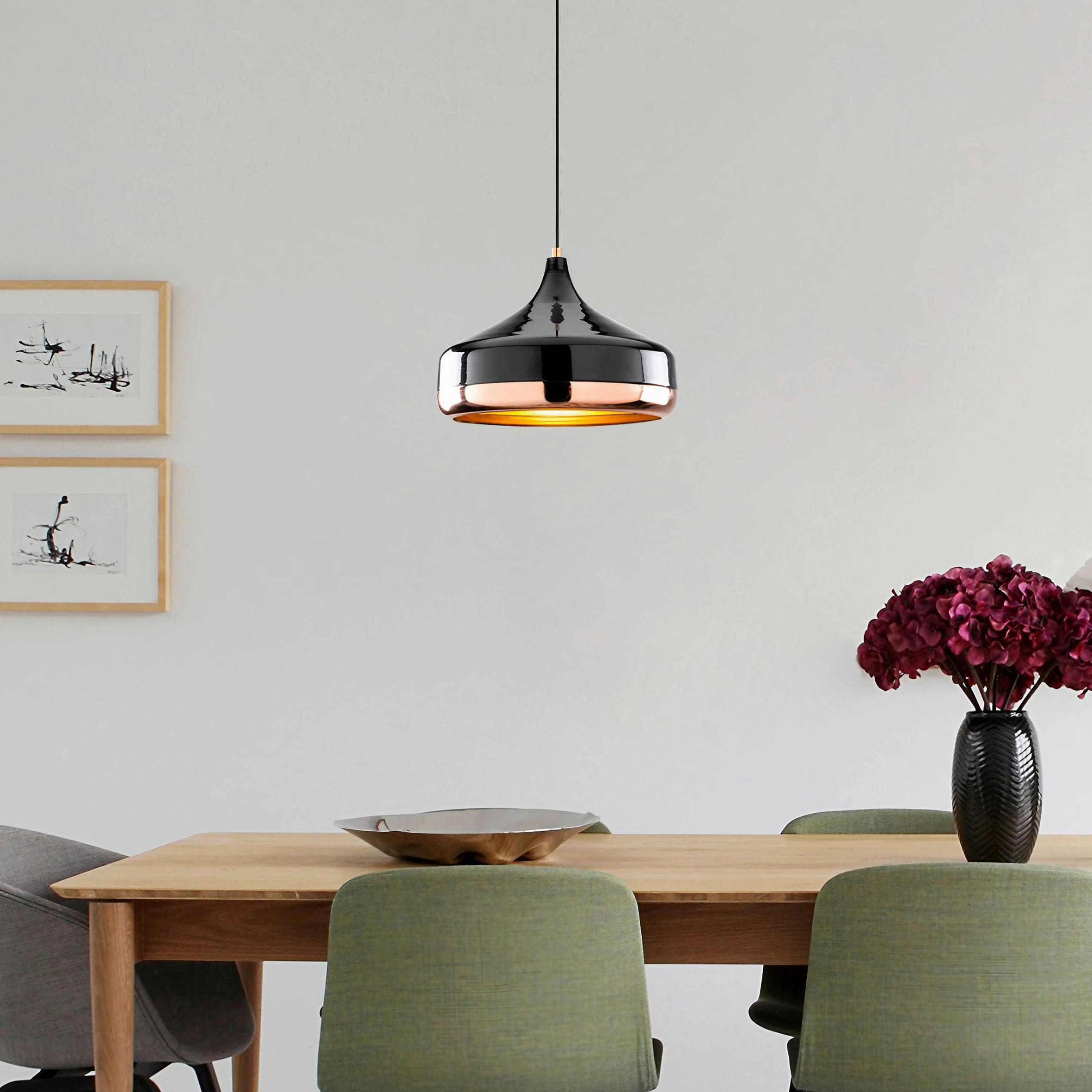 HÄNGELEUCHTE 36/122 cm   - Roségold/Schwarz, Design, Metall (36/122cm) - P & B