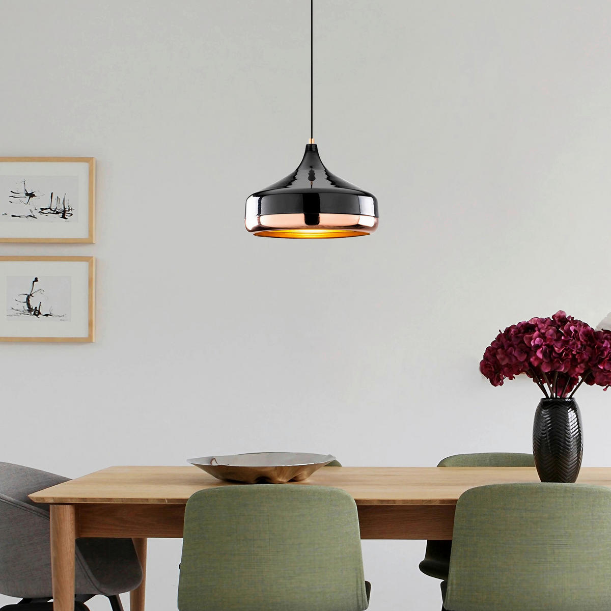 ZÁVĚSNÉ SVÍTIDLO, 36/122 cm  - barva růžového zlata/černá, Design, kov (36/122cm) - P & B