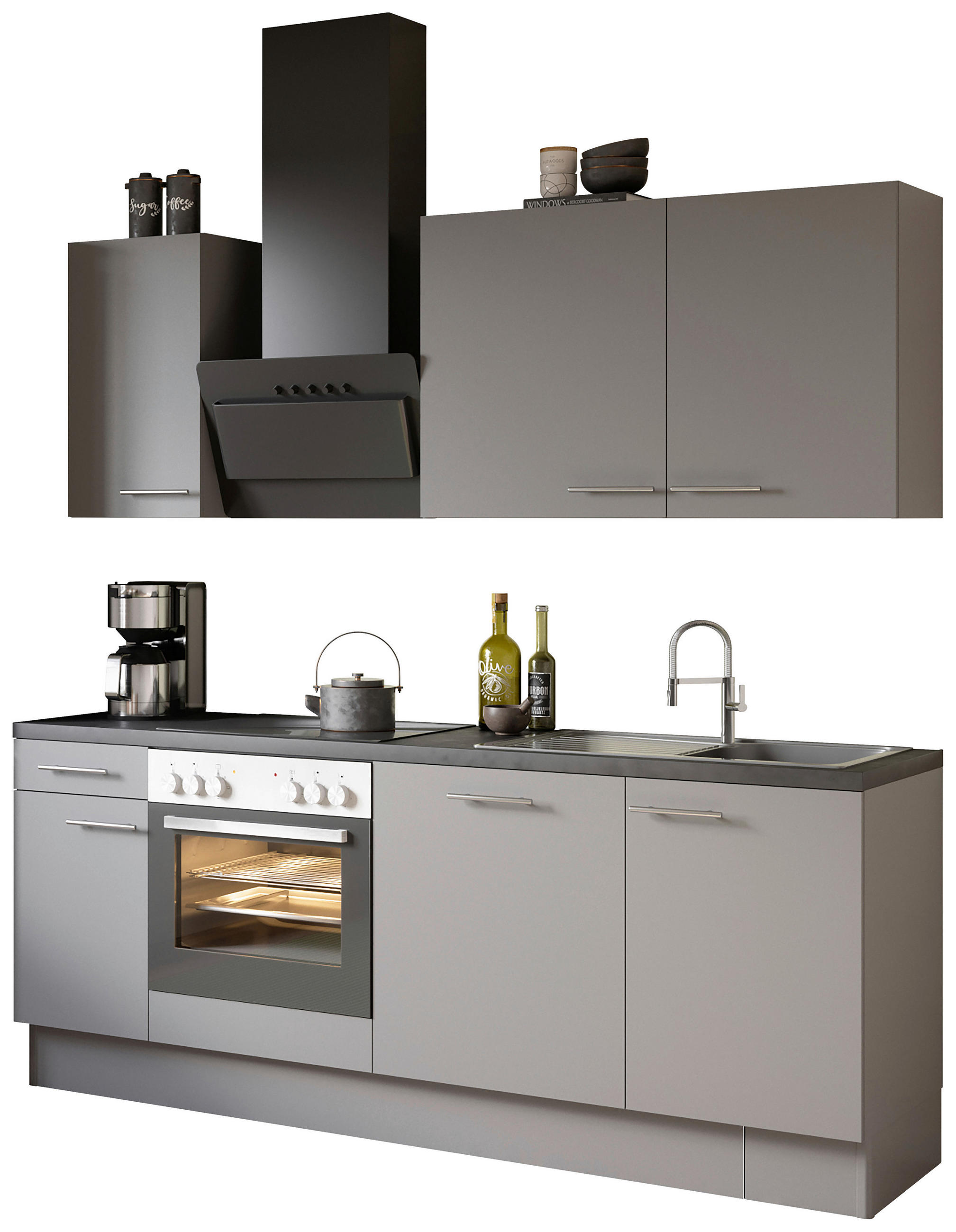 KÜCHENBLOCK 210 cm   in Grau  - Edelstahlfarben/Anthrazit, Basics, Holzwerkstoff/Metall (210cm) - Optifit