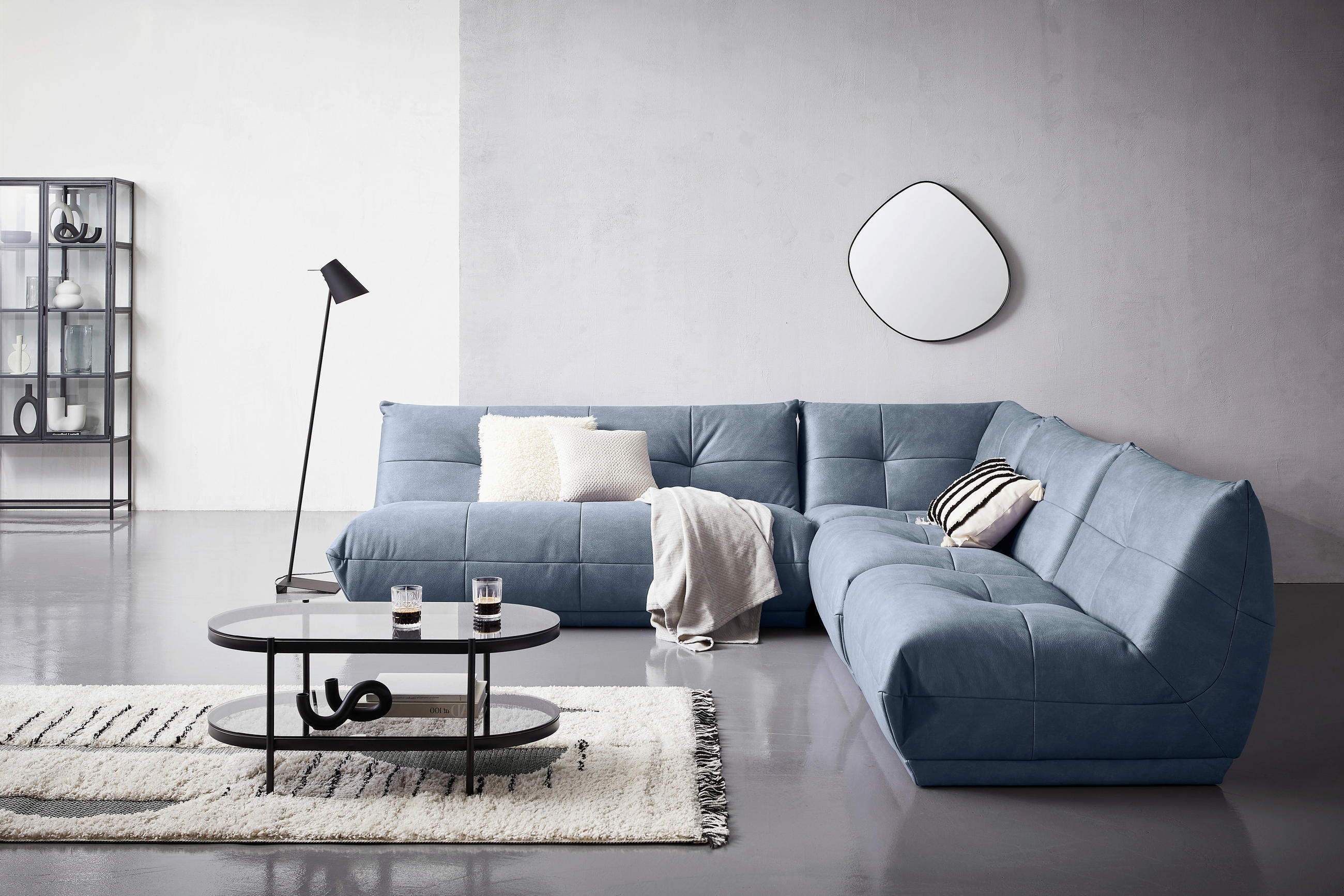 ECKSOFA in Lederlook Blaugrau  - Blaugrau, Trend, Textil (285/315cm) - Livetastic