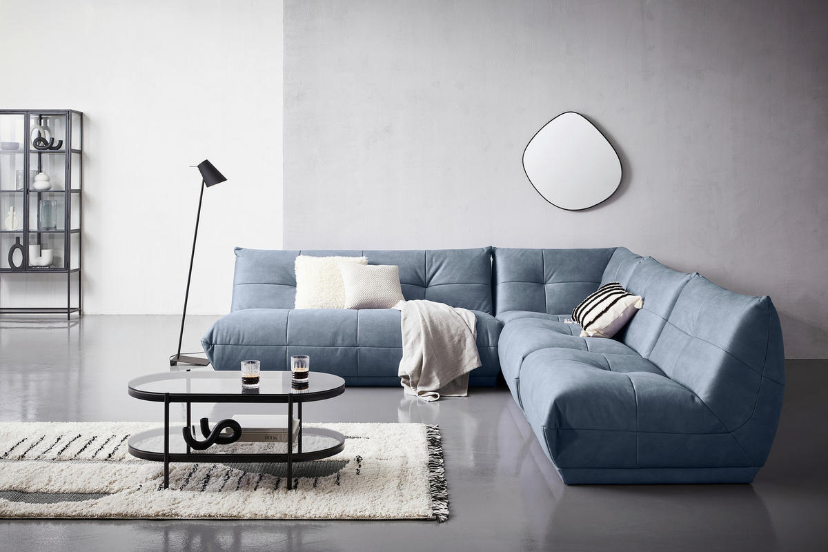 ECKSOFA Blaugrau Lederlook  - Blaugrau, Trend, Textil (285/315cm) - Livetastic