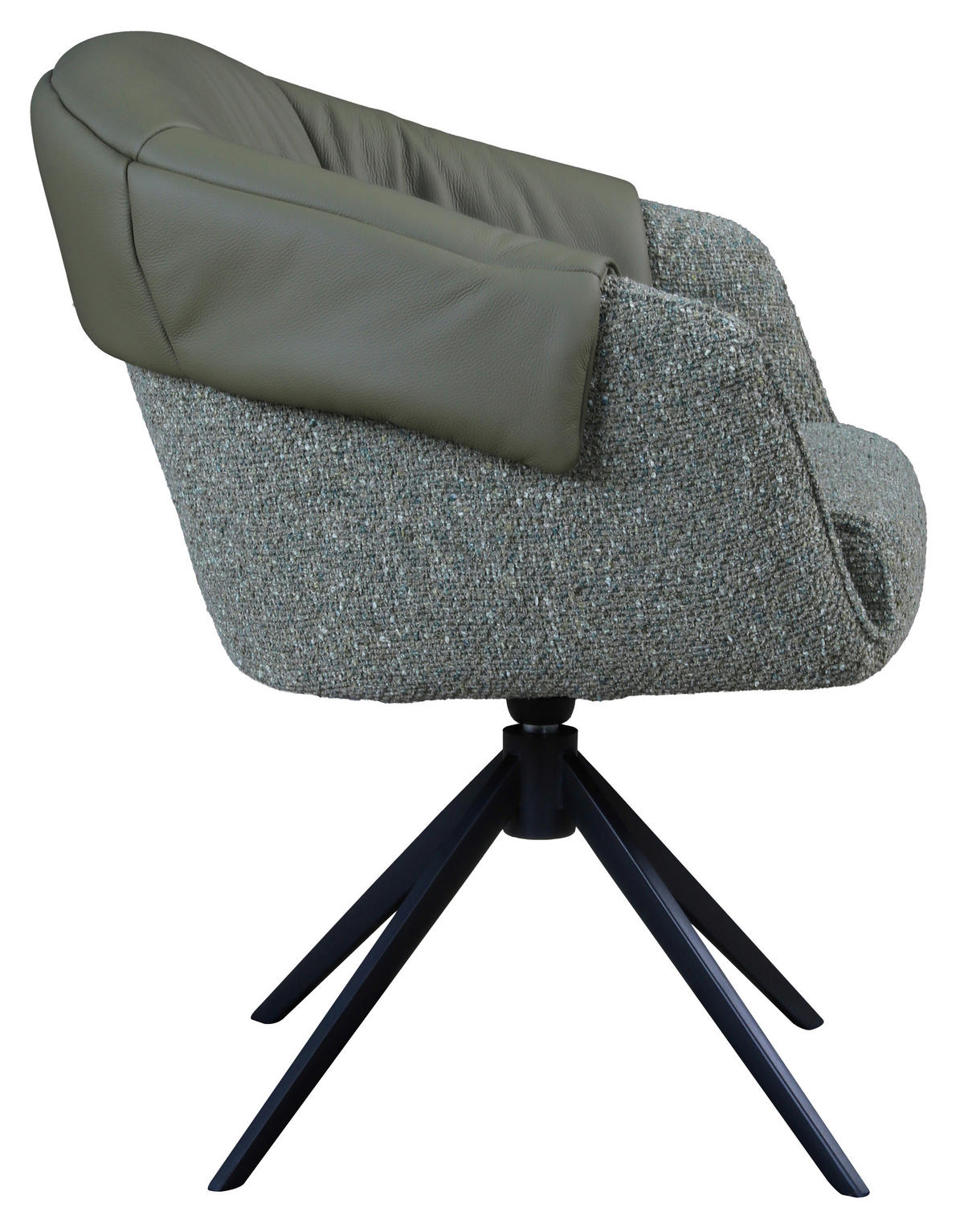 ARMLEHNSTUHL  Sitzfläche 360° drehbar, automatische Rückholfunktion Leinenoptik Echtleder  Grün, Schwarz  - Schwarz/Grün, Design, Leder/Textil (68,5/83/65,5cm) - Carryhome