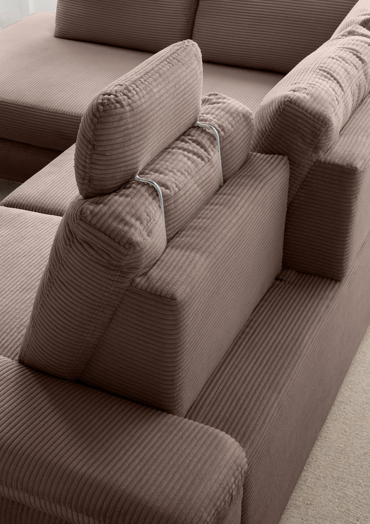 ECKSCHLAFSOFA  mit Liegefunktion, Rücken echt, Armteil links Cord Graubraun  - Wildeiche/Graubraun, MODERN, Holz/Textil (261/206cm) - Livetastic