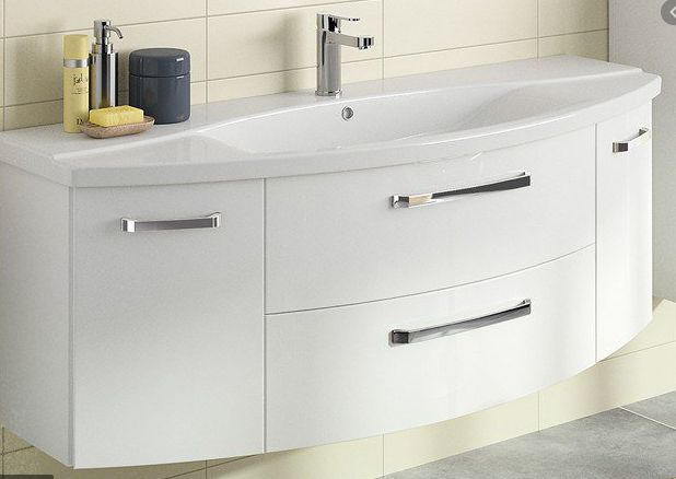 MOSDÓ ALSÓSZEKRÉNY 140/49,2/48 cm  - króm/magasfényű fehér, Basics, faalapú anyag/Üveg (140/49,2/48cm) - Sadena