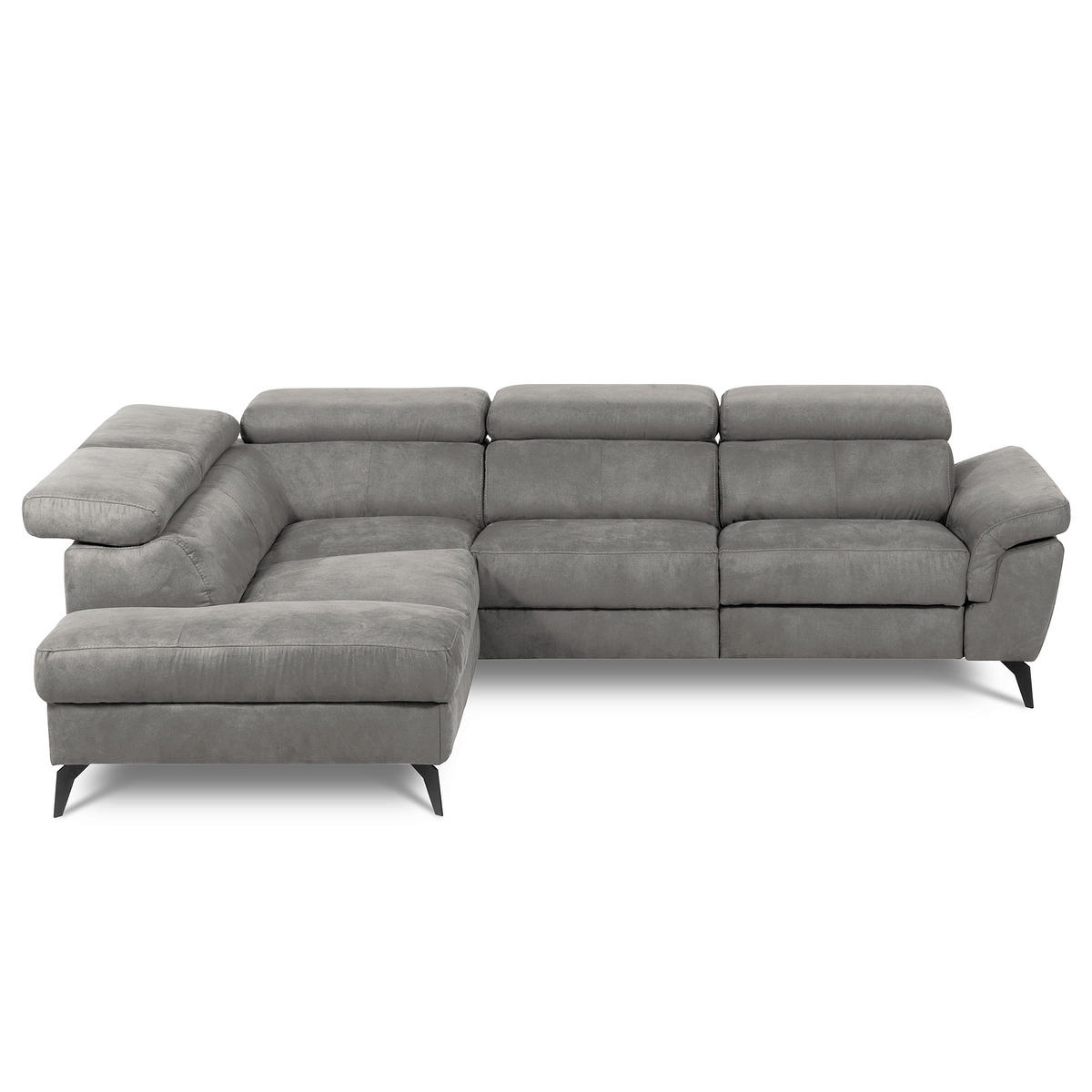 ECKSOFA SONO in Lederlook Anthrazit Armteilverstellung, Kopfteilverstellung  210/265 cm  - Anthrazit/Schwarz, Design, Textil/Metall (210/265cm) - Livetastic
